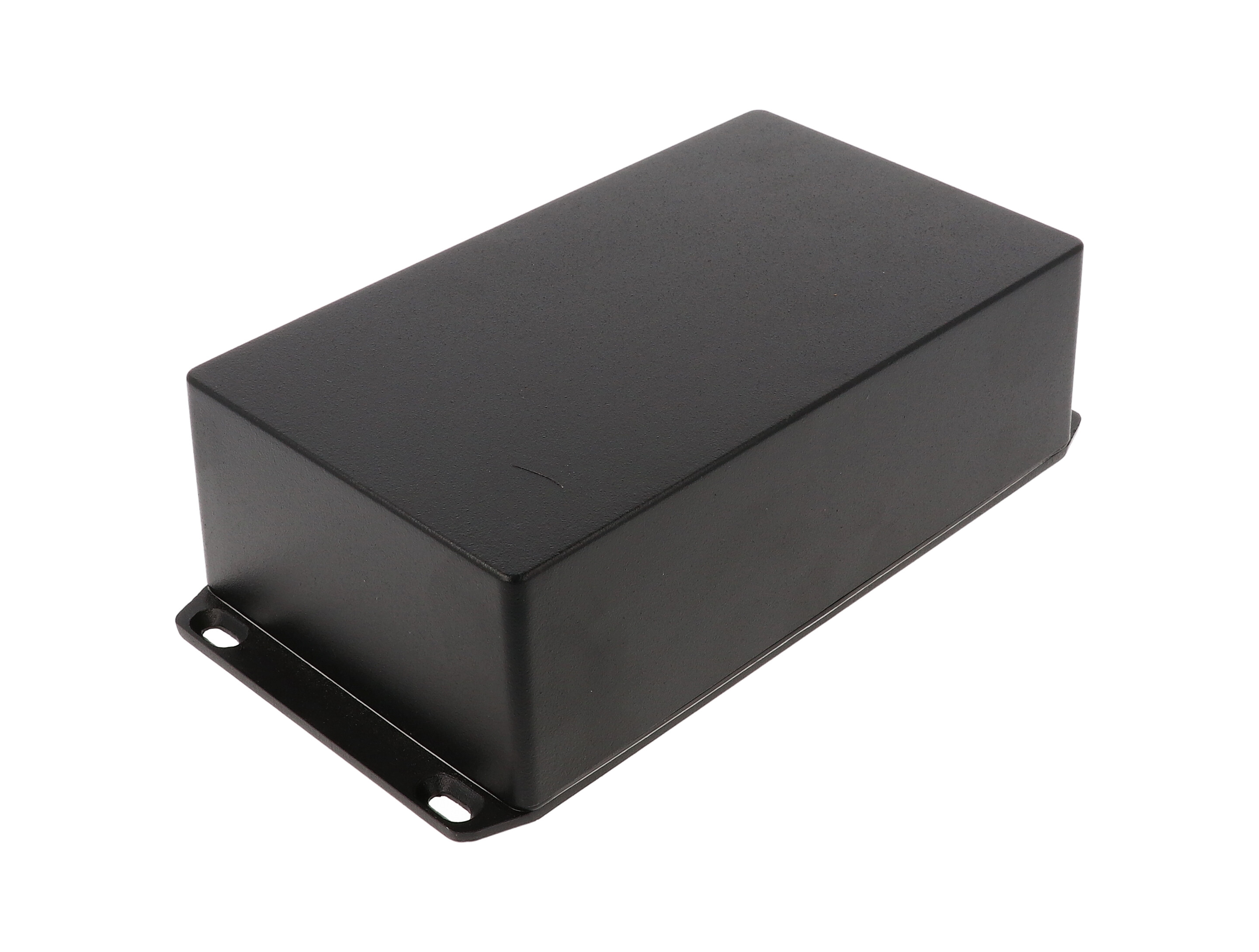 1590WR1FLBK black textured IP65 water-tight diecast aluminum enclosure with a wall-mounting flanged lid, 192x112x61mm