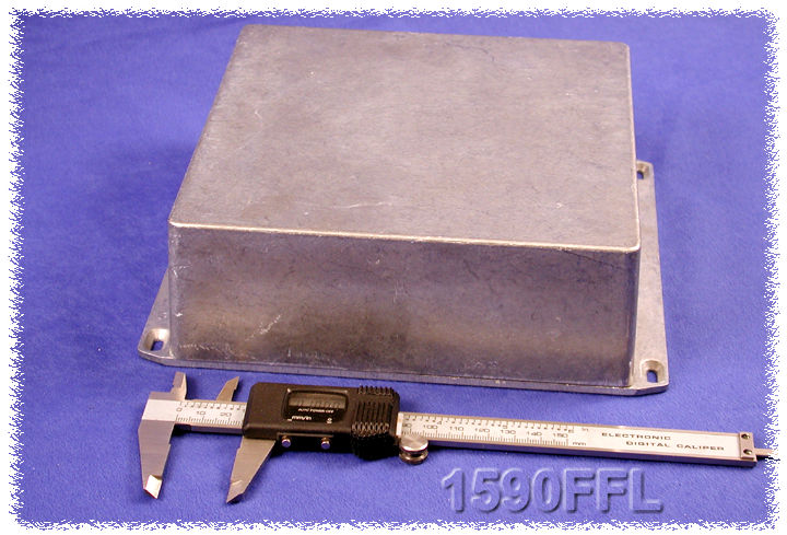 1590FFL natural square diecast aluminum enclosure with flanged wall-mounting lid, 188 x 188 x 67 mm
