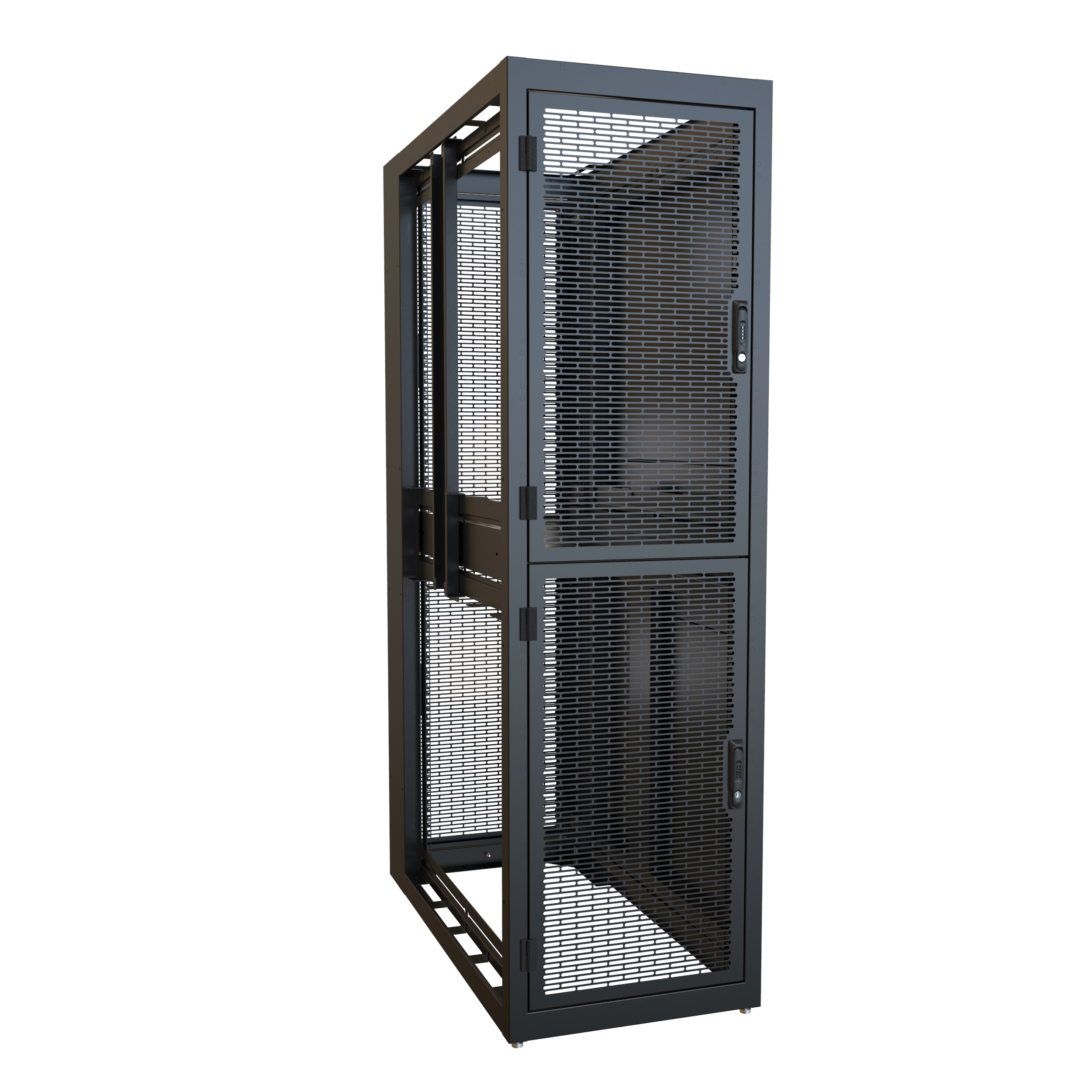 Hammond CLC2B48BK 2-bay colocation server rack cabinet, 83.02 x 24 x 48 in black cabinet with perforated locking doors and 21U per bay