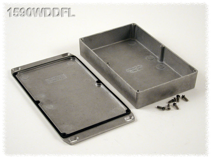1590WDDFL natural aluminum watertight diecast aluminum enclosure, 188 mm x 120 mm x 37 mm, with flanged lid