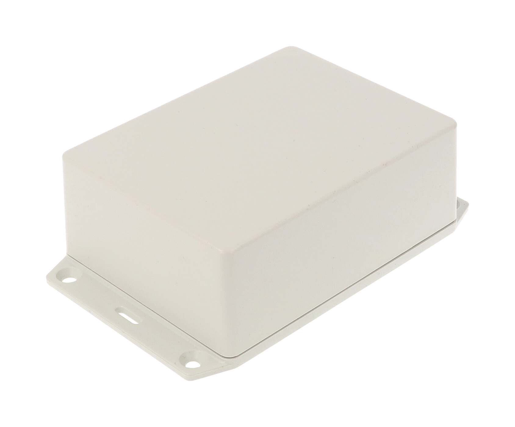 1591XXSFLGY light gray ABS plastic flanged-lid enclosure with PC board standoffs, 113 x 85 x 44 mm
