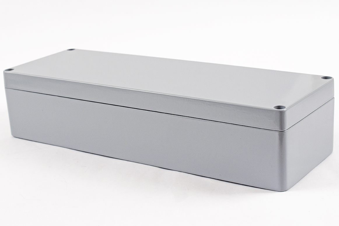 1590Z164GY smooth gray RAL 7001 long diecast aluminum enclosure, 360 x 122 x 80 mm