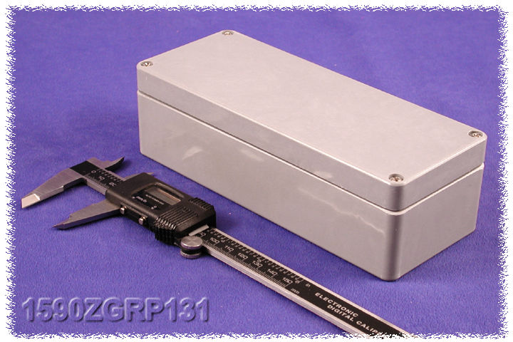 1590ZGRP131 gray glass reinforced polyester enclosure, 190 x 75 x 55 mm, with gasketed screw-down lid