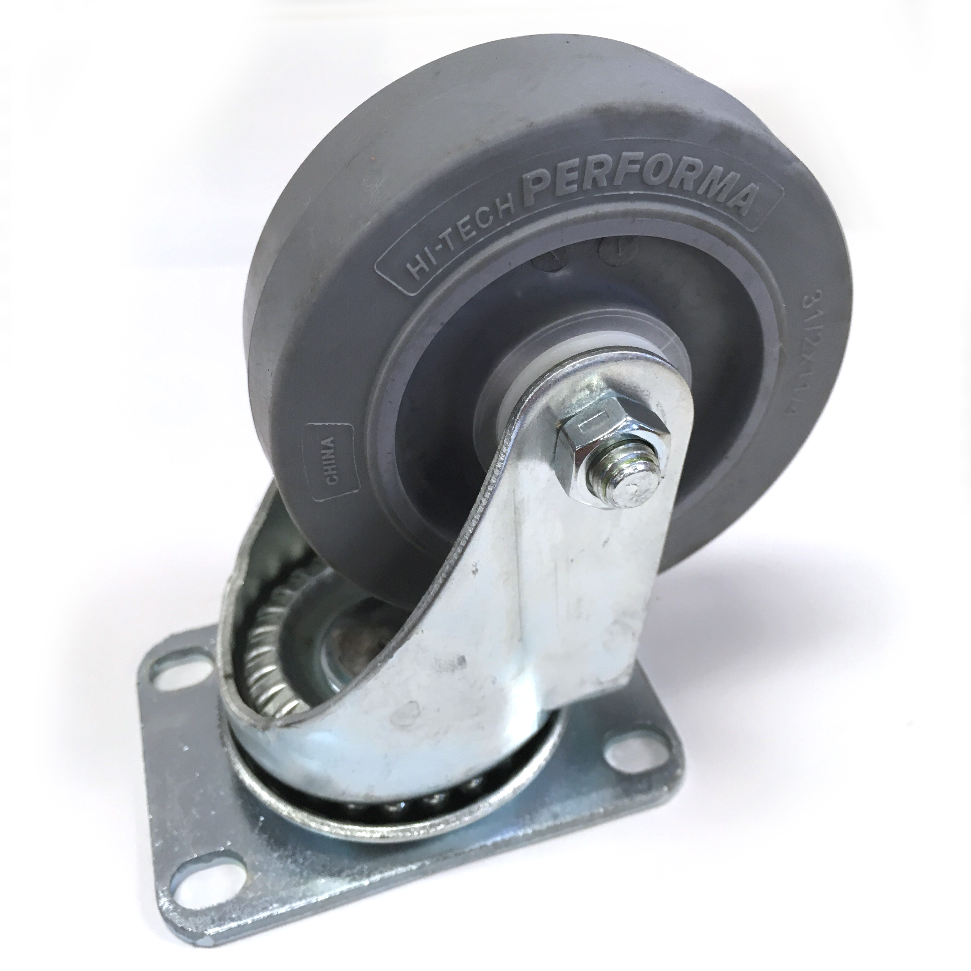 Hammond CCSTL low-profile locking swivel cabinet caster with 3.50 in grey composite wheel and black textured C2 mounting bracket