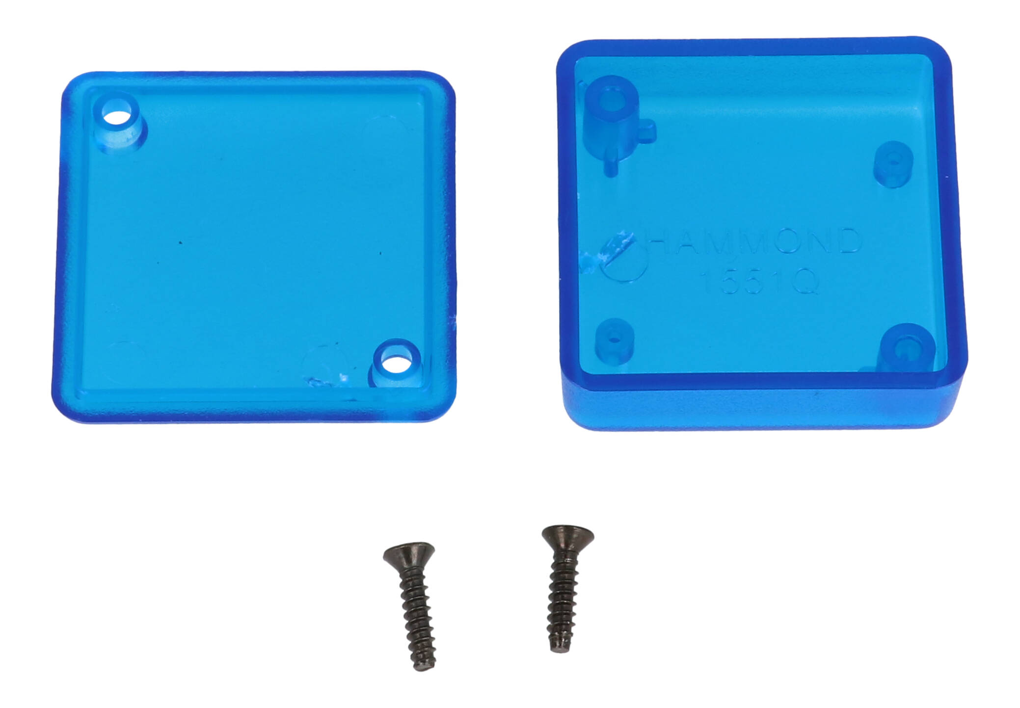 1551QTBU translucent blue ABS miniature enclosure, 40 x 40 x 15 mm, with lid