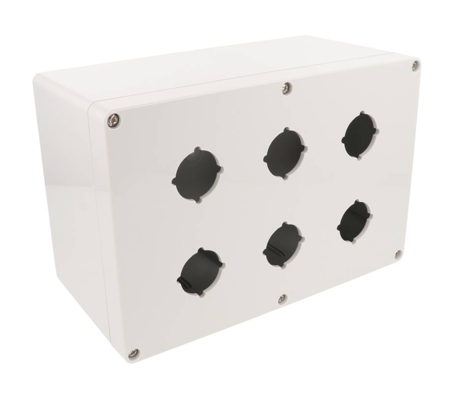 1554PB6B deep light gray polycarbonate six-hole 30.5mm pushbutton enclosure