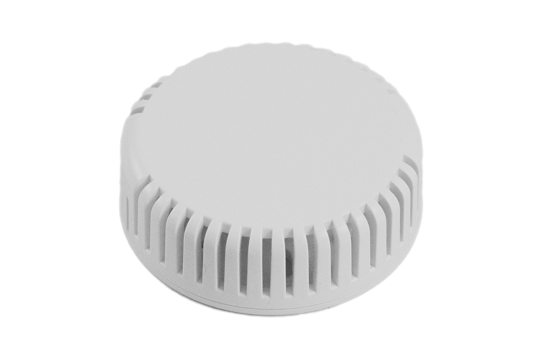 1551V12GY light gray vented round ABS snap-fit sensor enclosure with wall-mount base