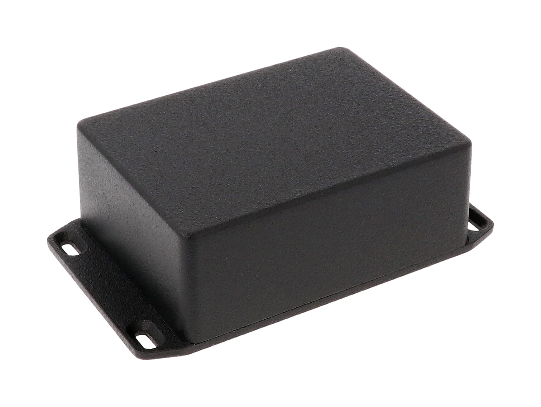1590SFLBK black diecast aluminum enclosure with wall-mounting flanged lid, 110 x 82 x 44 mm