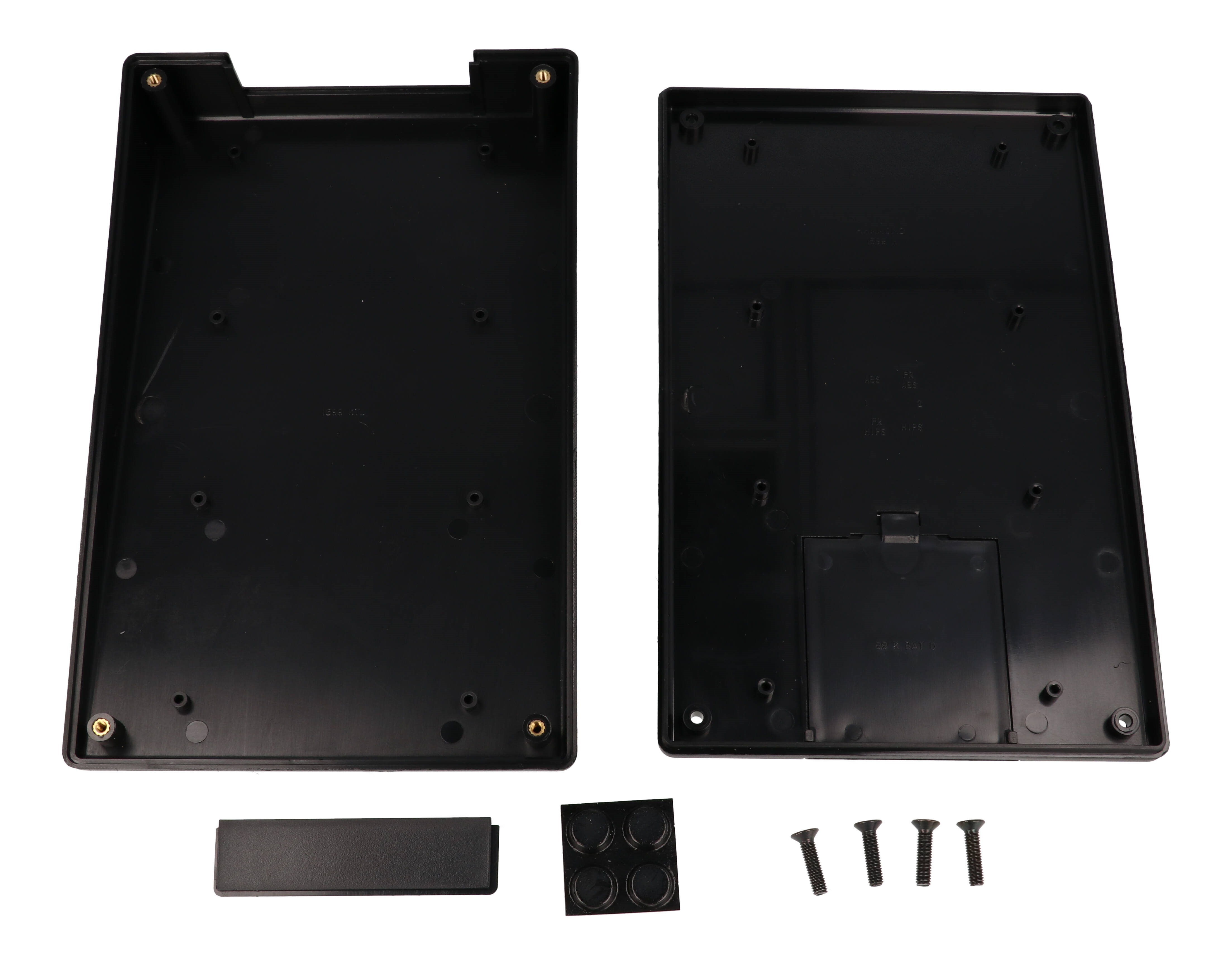 1599KTLBKBAT black long-slope ABS sloping console enclosure with battery door, 140 x 220 mm