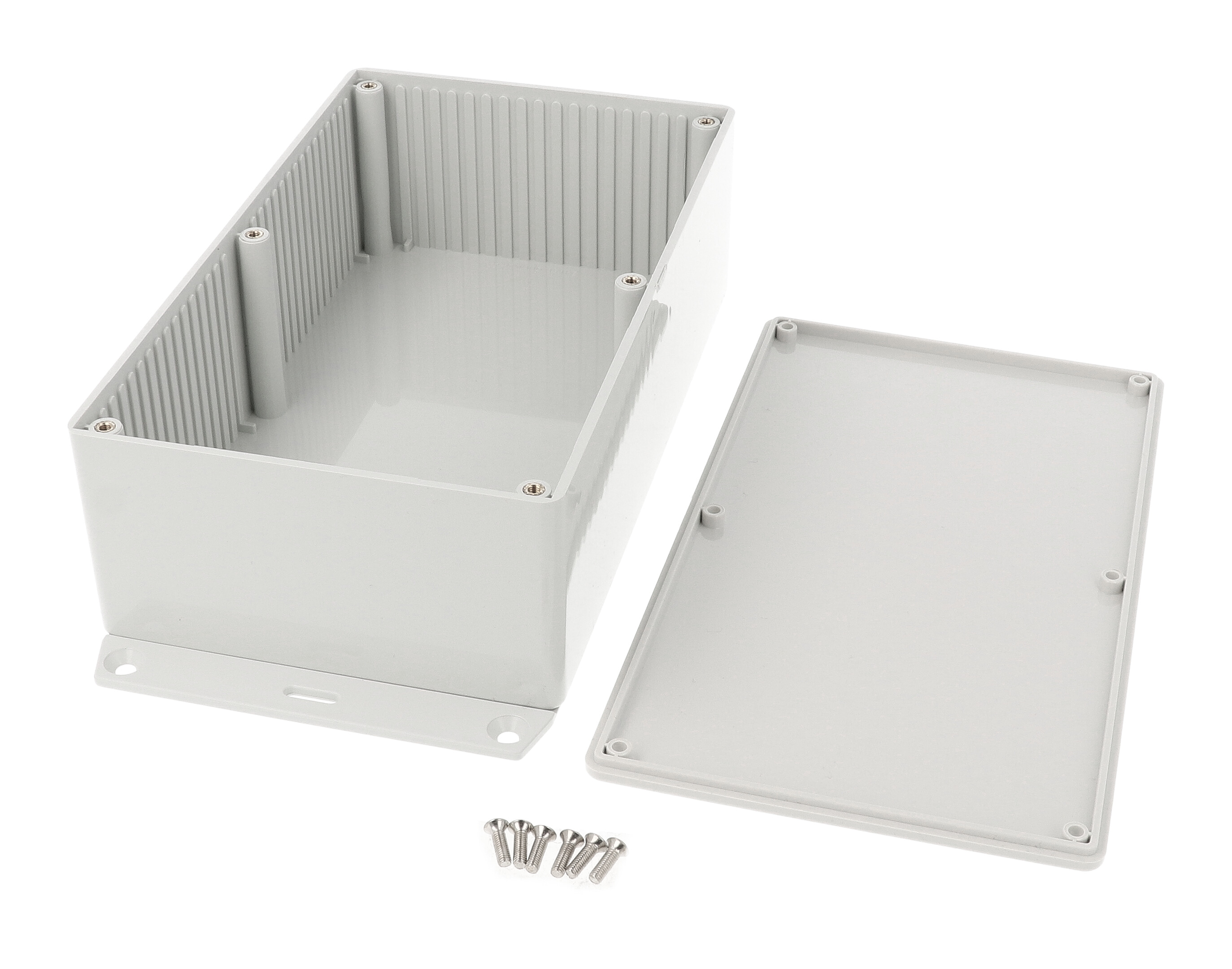 1591EF2GY light gray flame retardant ABS enclosure with bottom flange