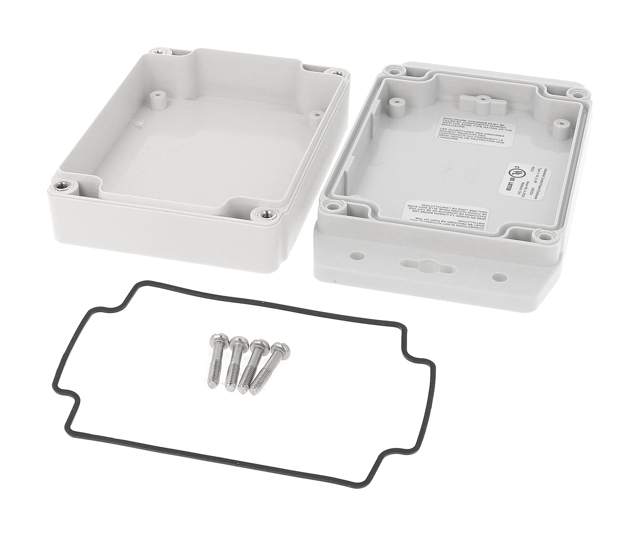 1555F2F17GY grey polycarbonate flanged NEMA 4X enclosure, 120 x 90 x 38 mm