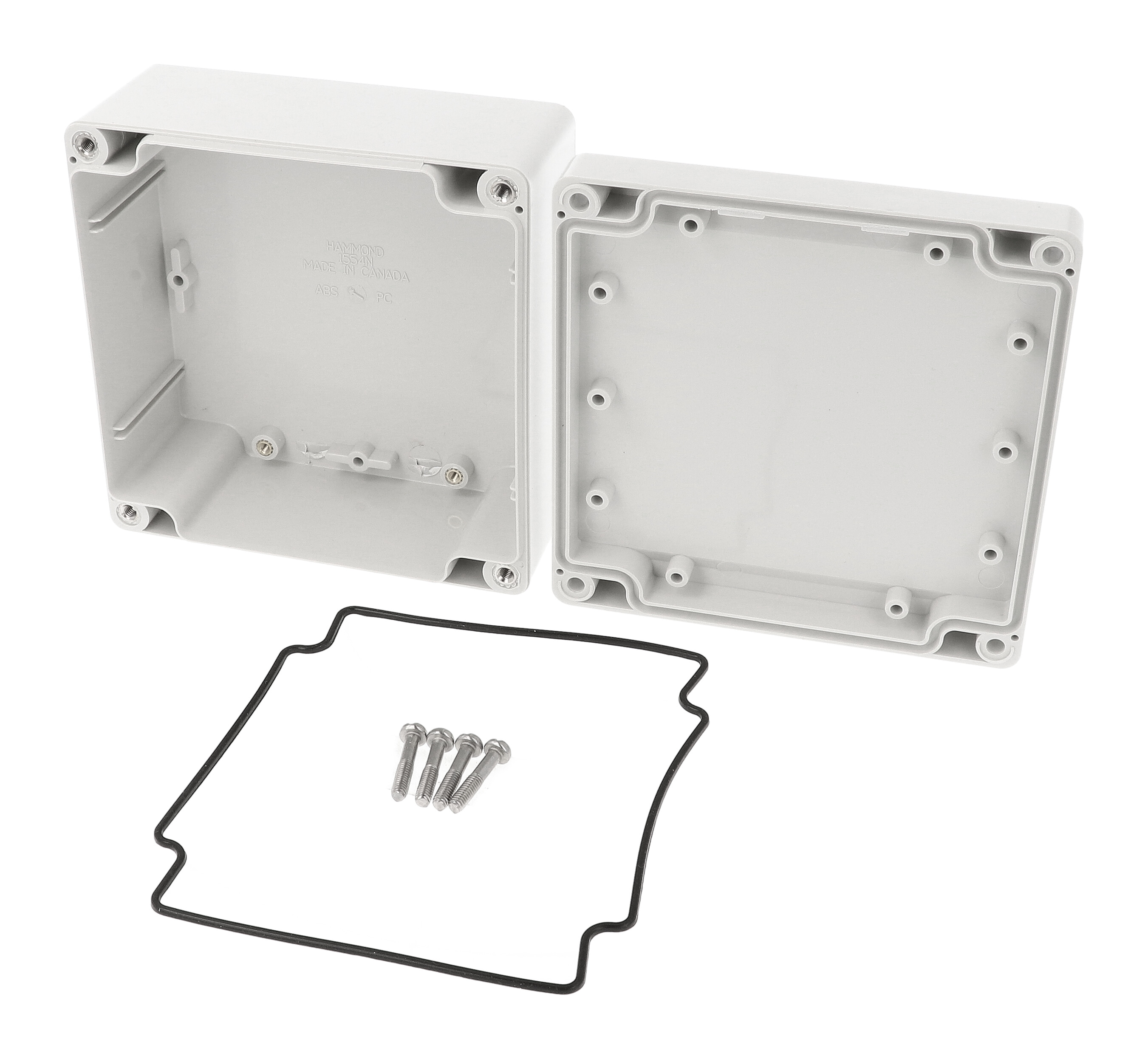 1555NGY light gray ABS enclosure, 120 x 120 x 60 mm, with styled lid and four lid screws