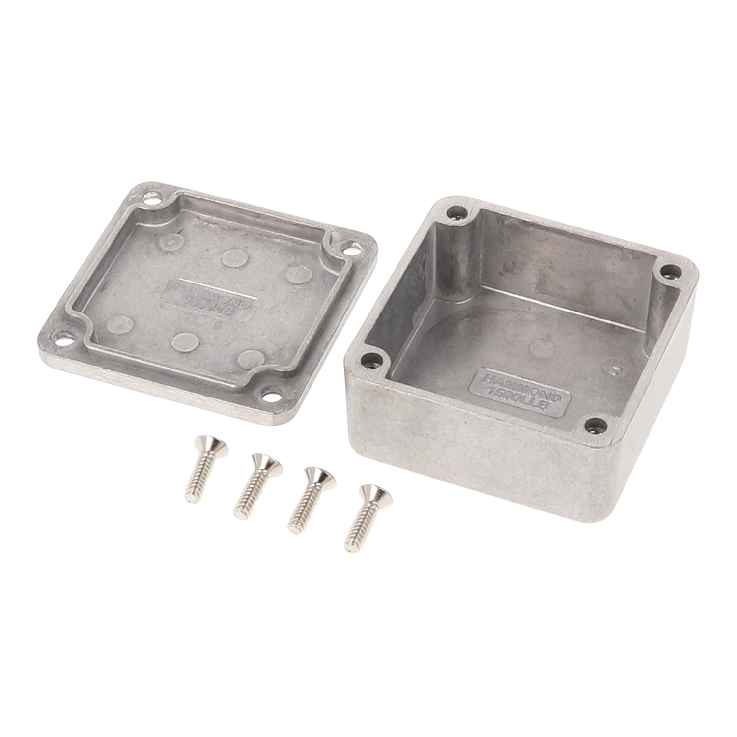 1590LLB natural diecast aluminum enclosure, 51 x 51 x 25 mm, slim square box with lid