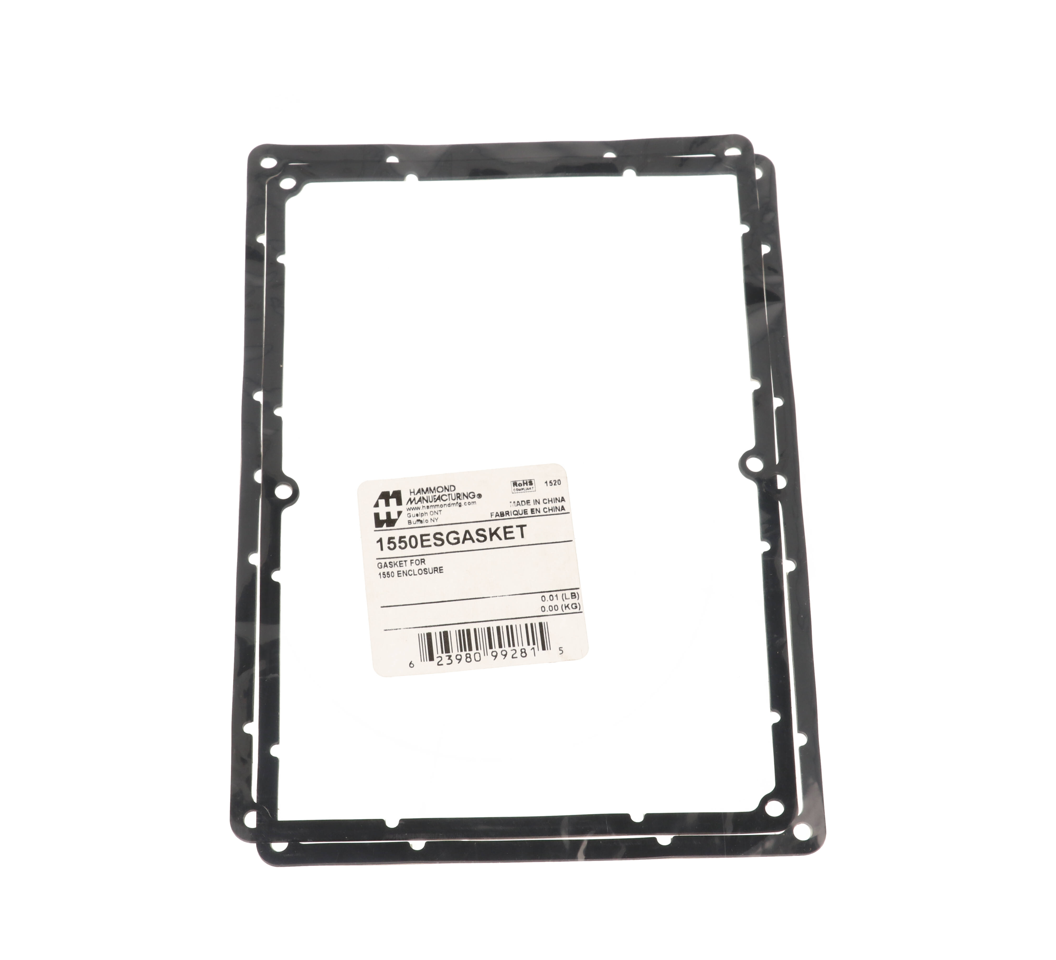 1550ESGASKET IP67 silicone gasket kit, two pre-formed adhesive-backed lid gaskets for 1550E/F diecast enclosures