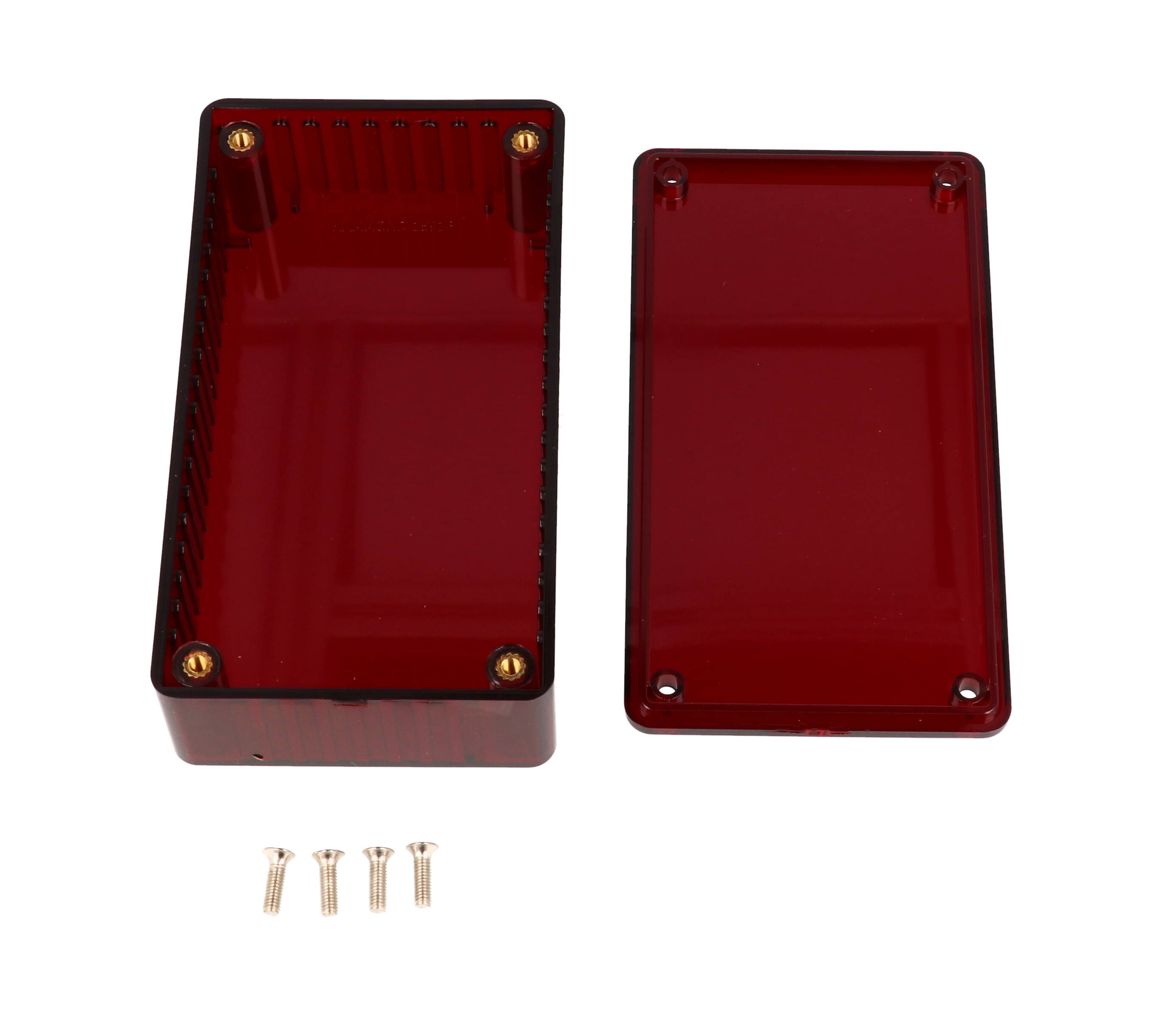 1591BTRD ir red translucent polycarbonate enclosure, 112 x 62 x 31 mm, with lid and cover screws