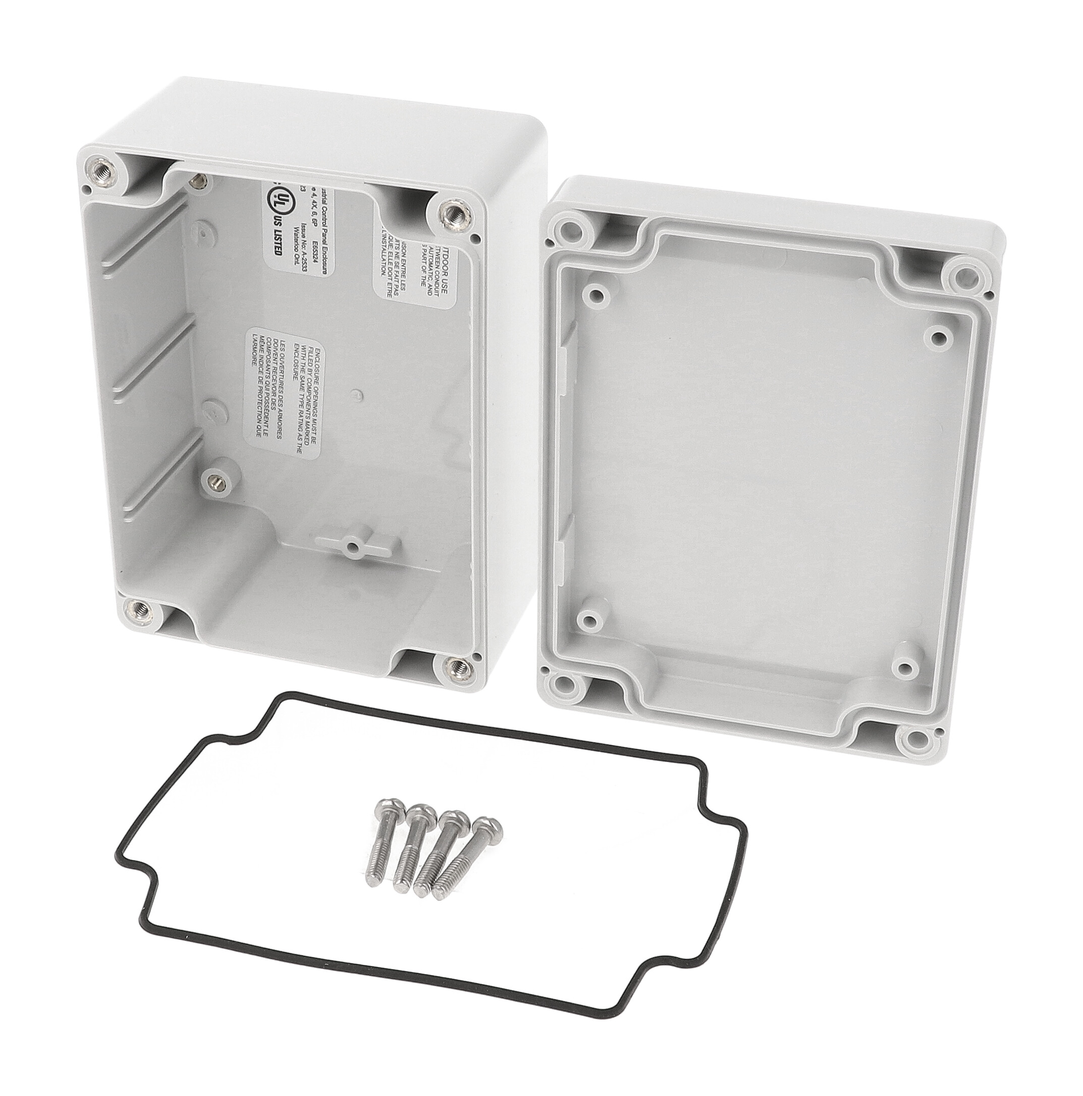 1555F2GY light gray polycarbonate NEMA 4X watertight enclosure, 120 x 90 x 61 mm