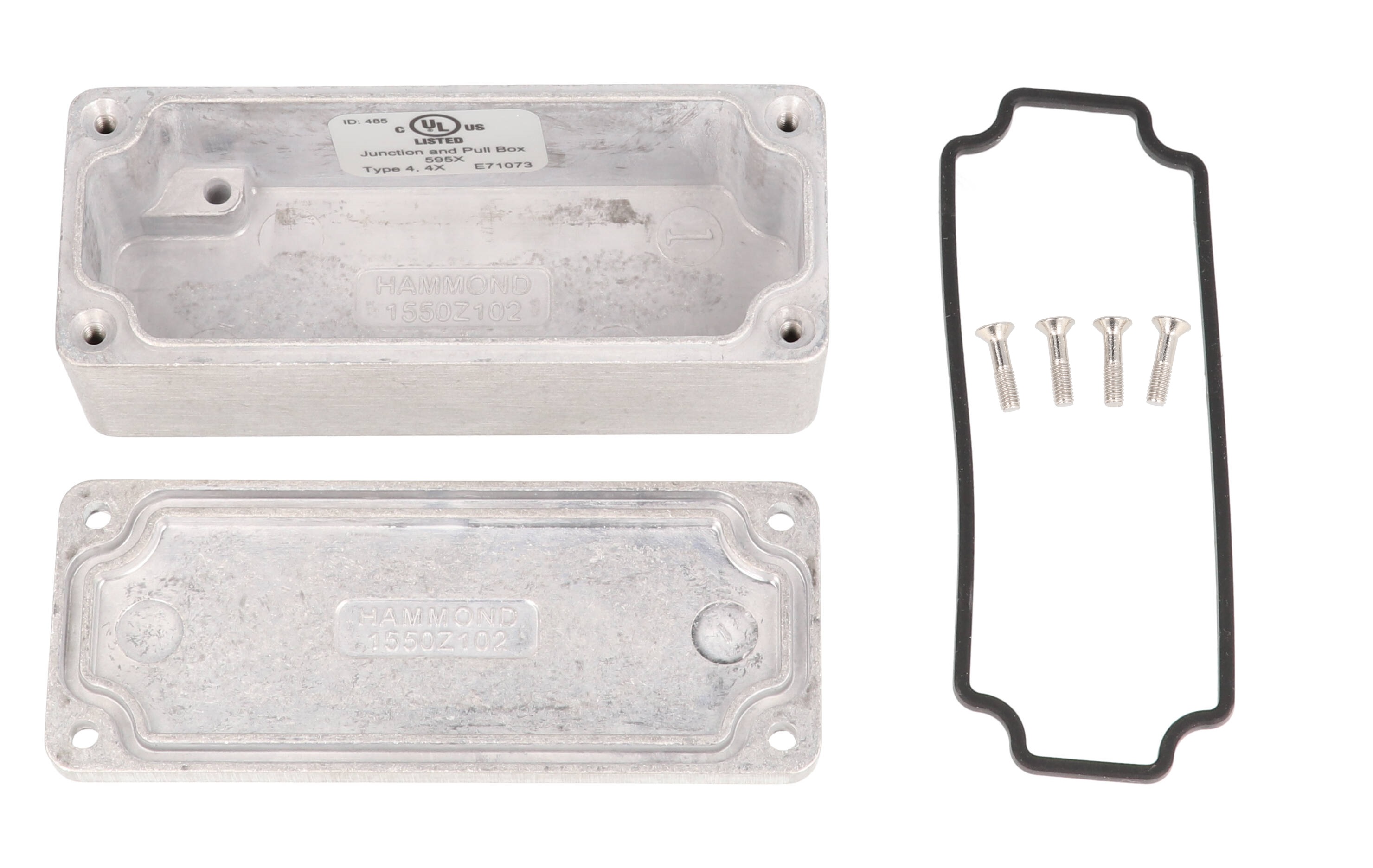 1550Z102 narrow natural aluminum thick-wall watertight diecast enclosure, 90 x 36 x 30 mm