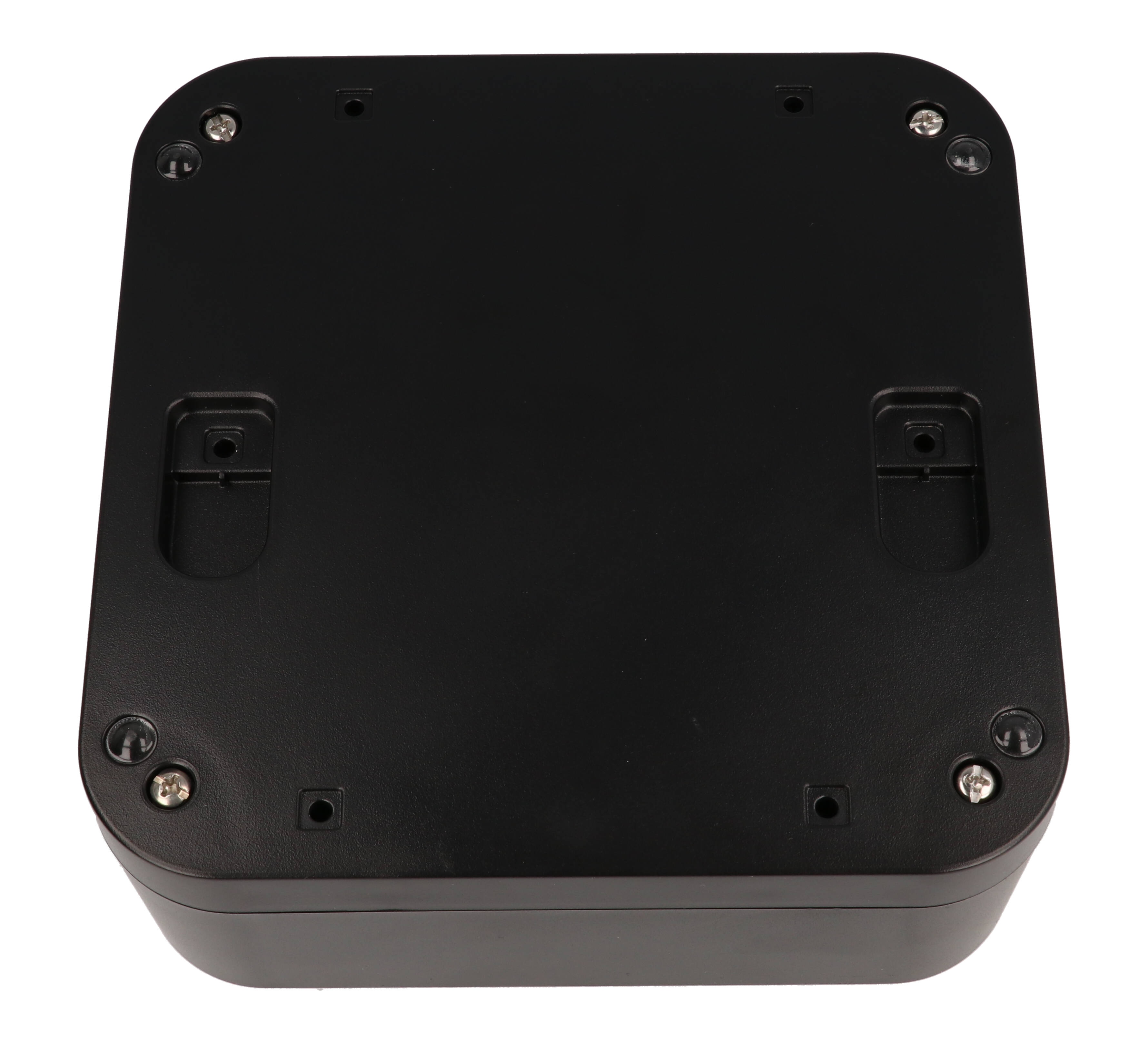 1557FBK black ABS low-profile watertight enclosure, 160 x 160 x 45 mm