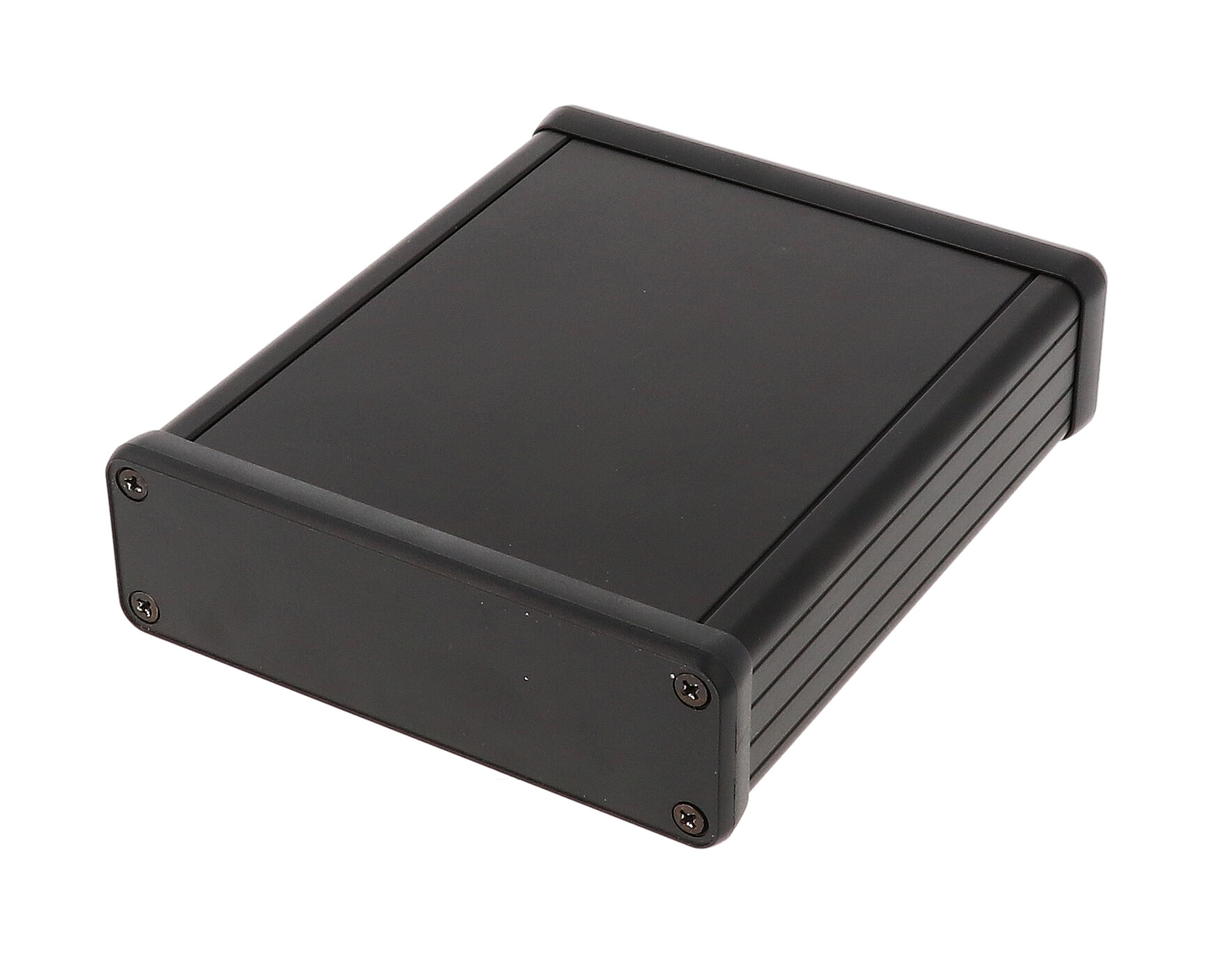 1455L1202BK — black extruded aluminum enclosure w/ plastic end panels
