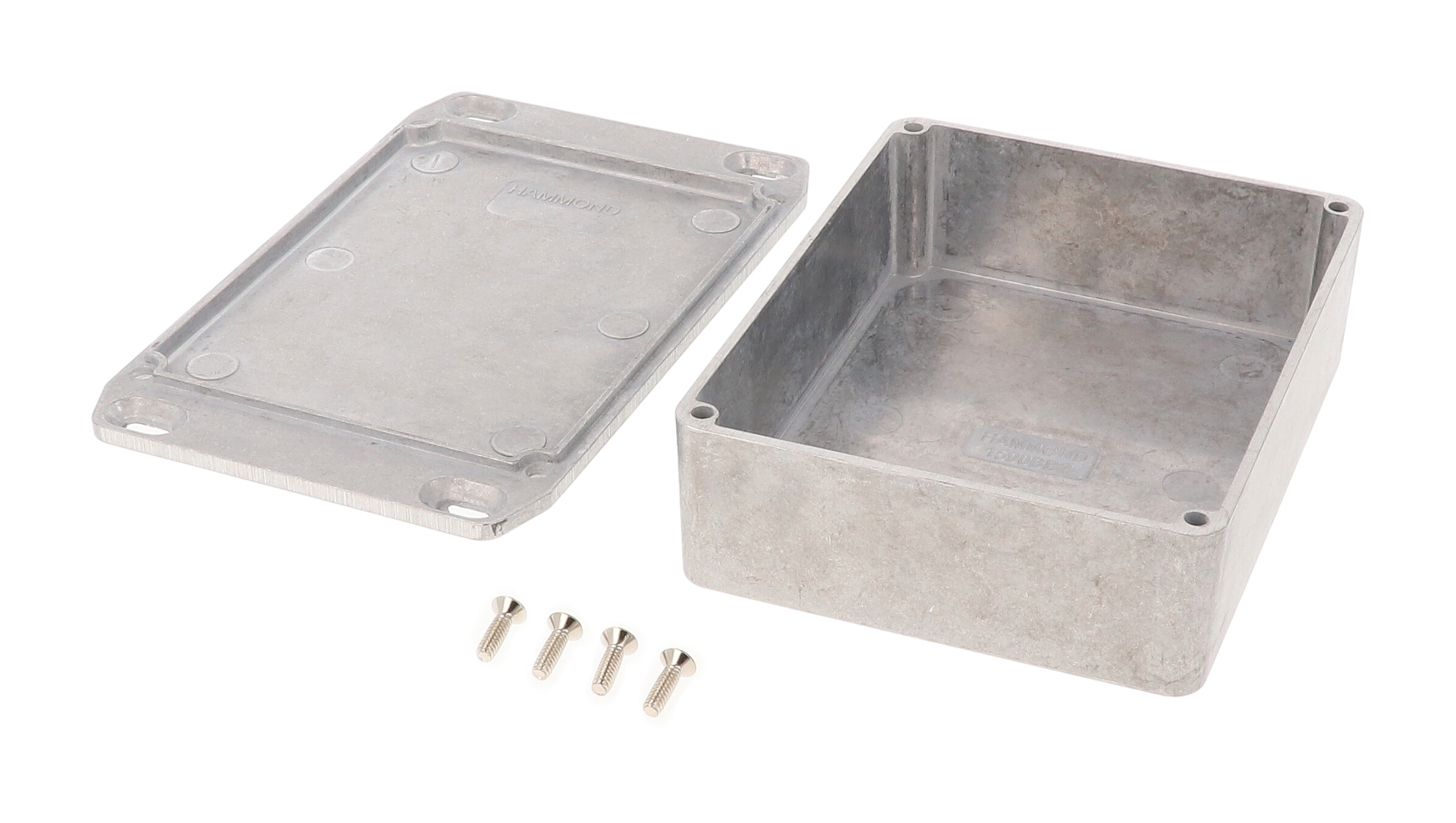 1590BB2FL natural finish diecast aluminum enclosure with flanged mounting lid