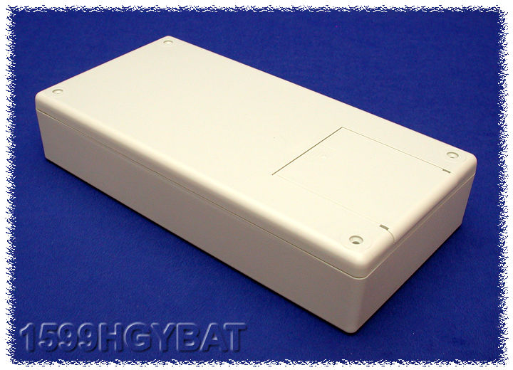 1599HGYBAT light grey flame retardant handheld enclosure with battery door, 220 x 110 mm
