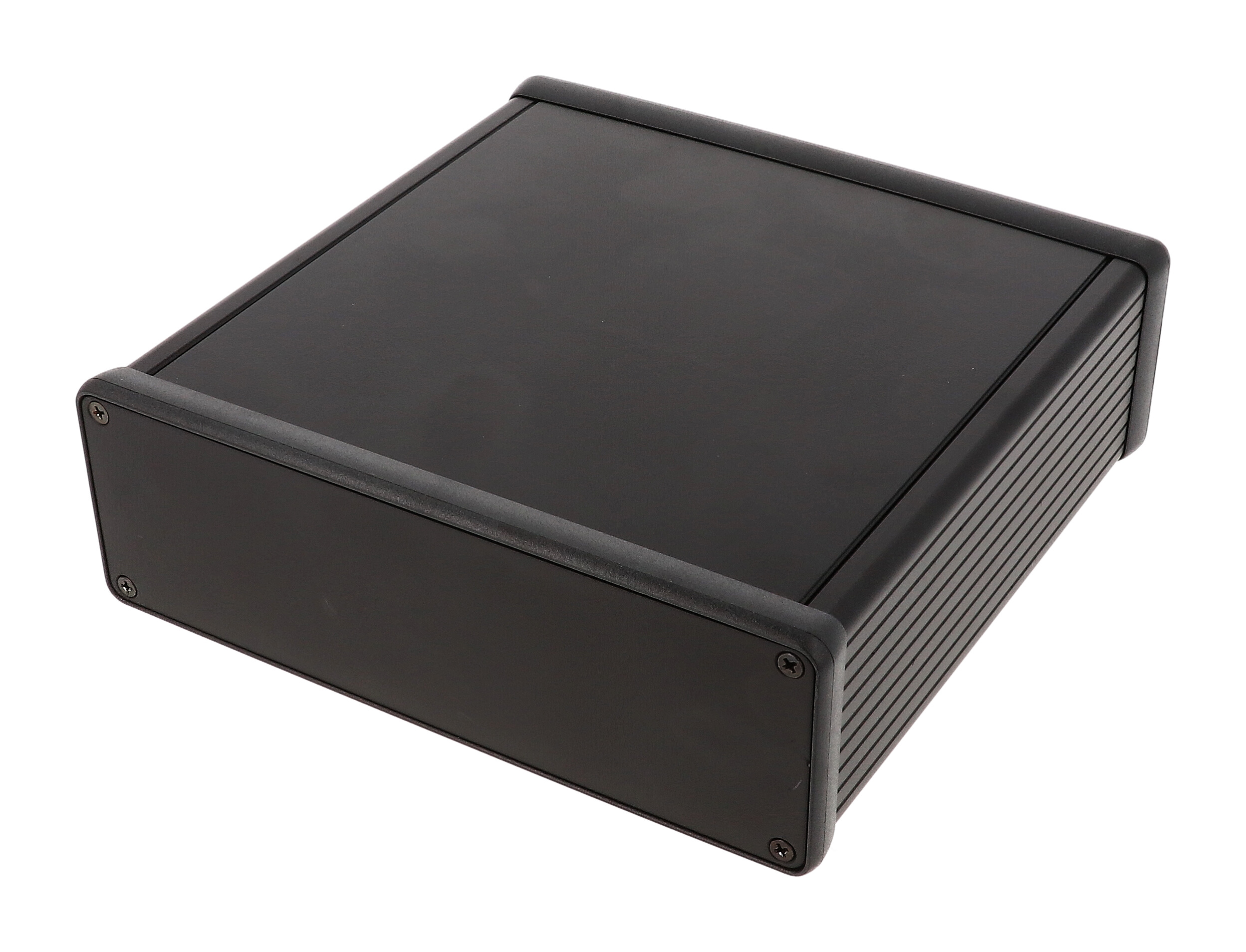 1455T1601BK — black extruded aluminum enclosure w/ metal end panels