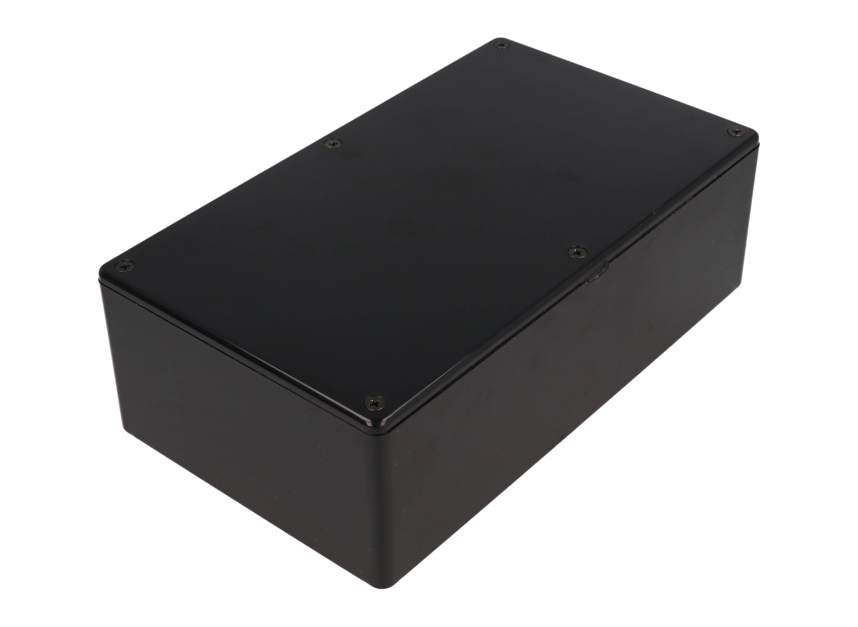 1591REBK black ABS enclosure, 190 x 111 x 61 mm, with EMI/RFI copper conductive coating inside
