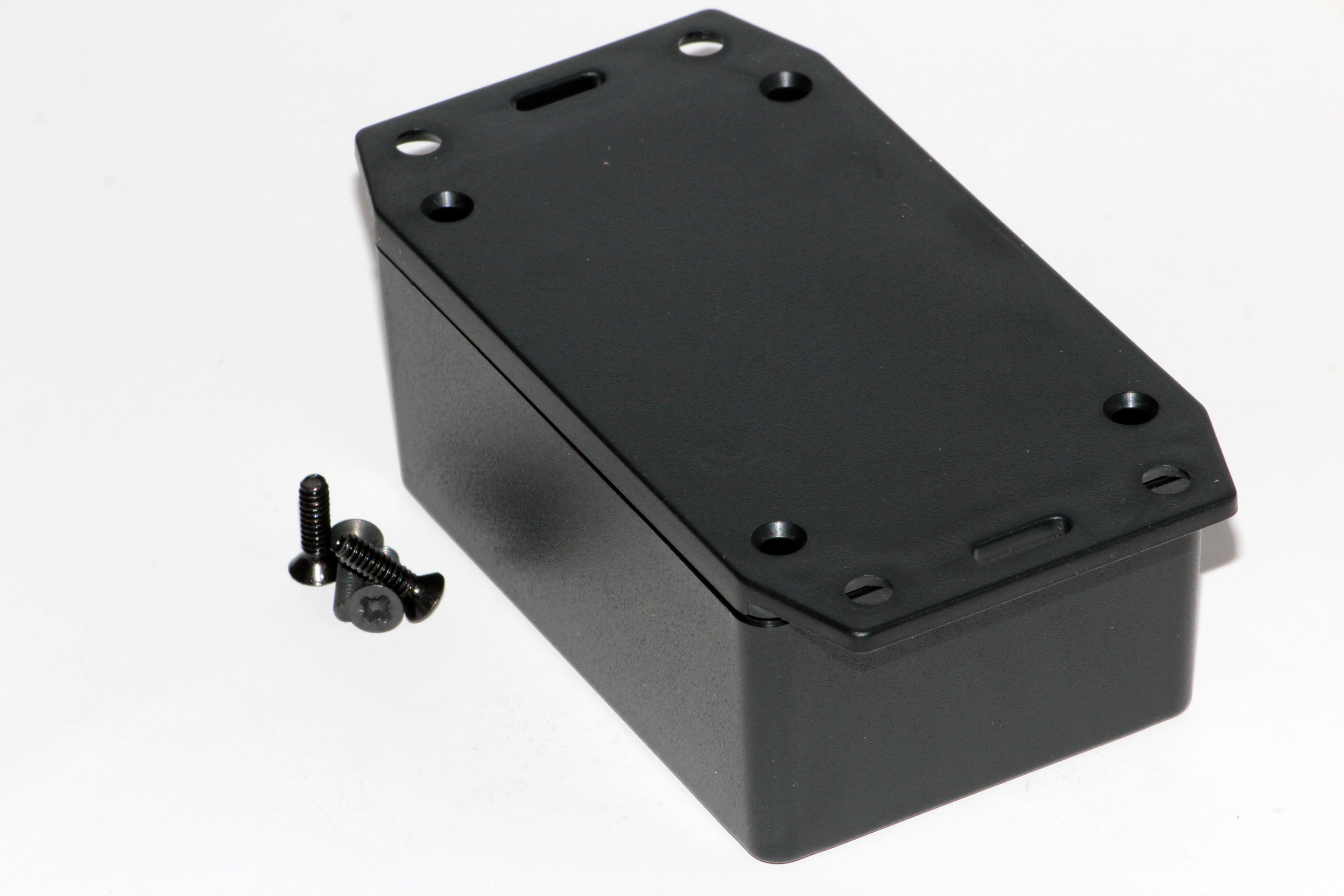 Hammond 1591XXLFLBK black ABS plastic enclosure with flanged lid, 1591XXL size, box and lid shown