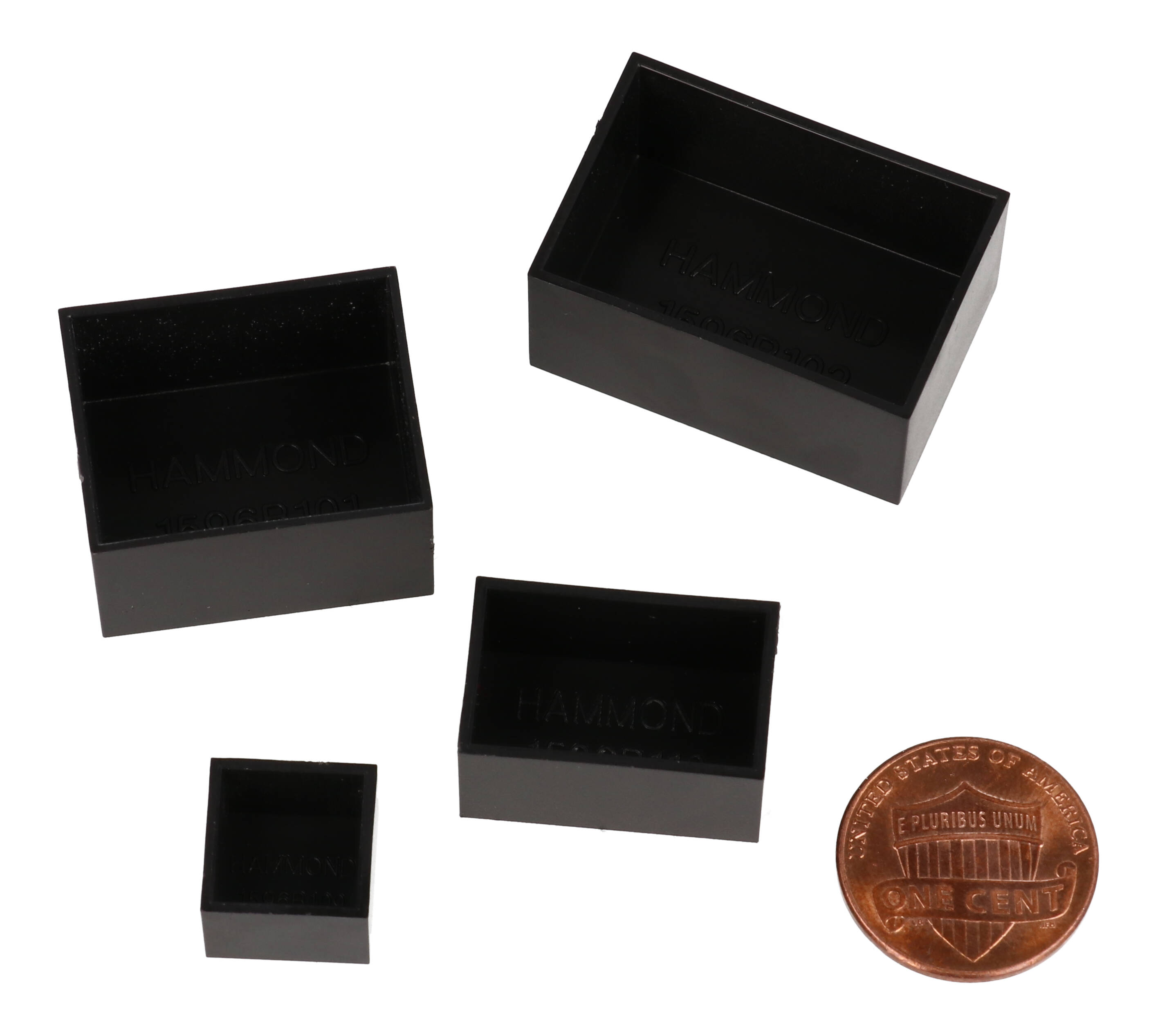 1596B110 black ABS plastic potting box, 22 x 14 x 12 mm, open top with no lid