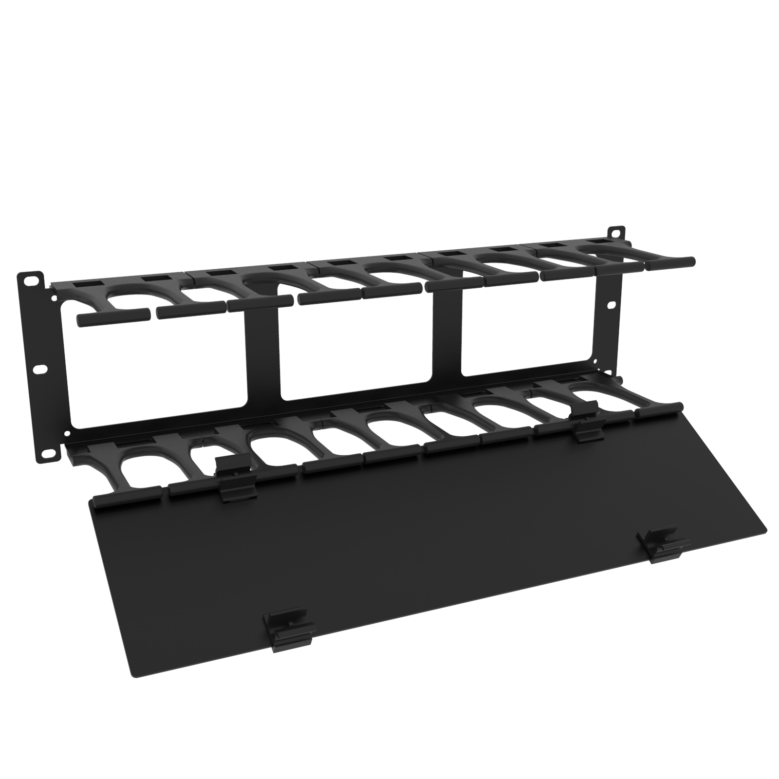 Hammond RB-HFMS3 3U single-sided horizontal finger cable manager with removable black cover for 19-inch racks