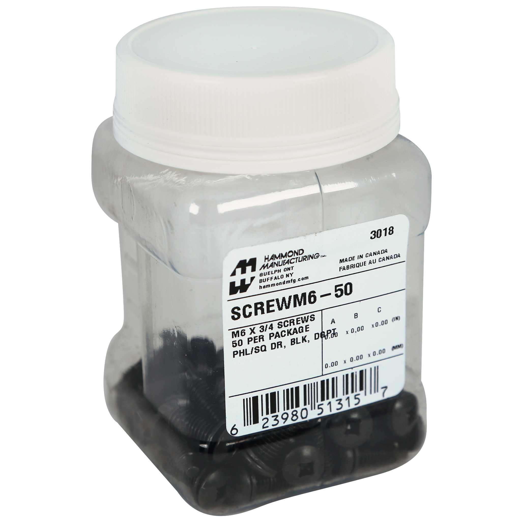 Hammond SCREW1224-50 jar of 50 black 12-24 Quadrex truss head rack mounting screws with installed nylon washers
