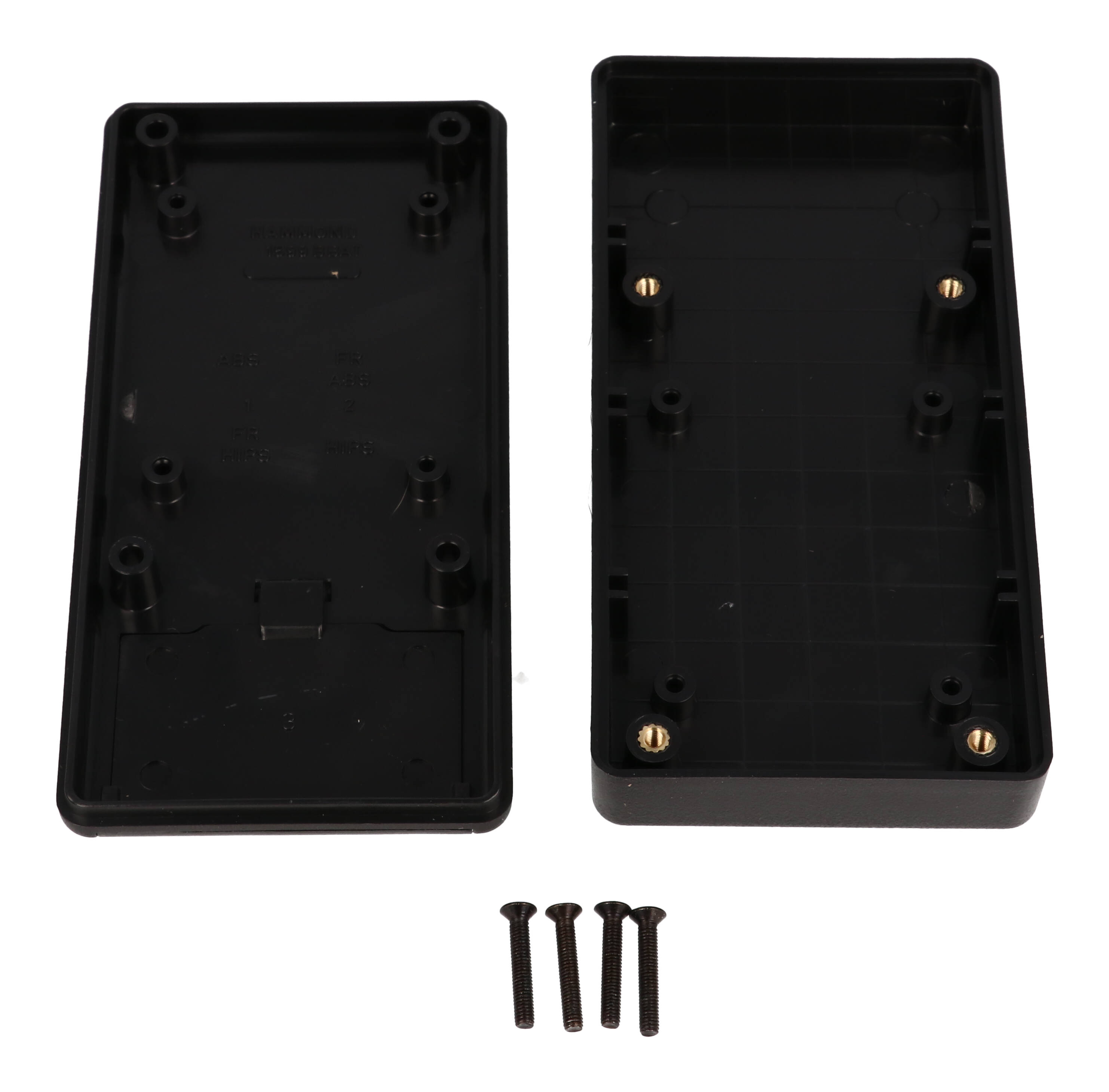 1599BBKBAT black flame retardant ABS handheld enclosure with battery door, 130 x 65 mm