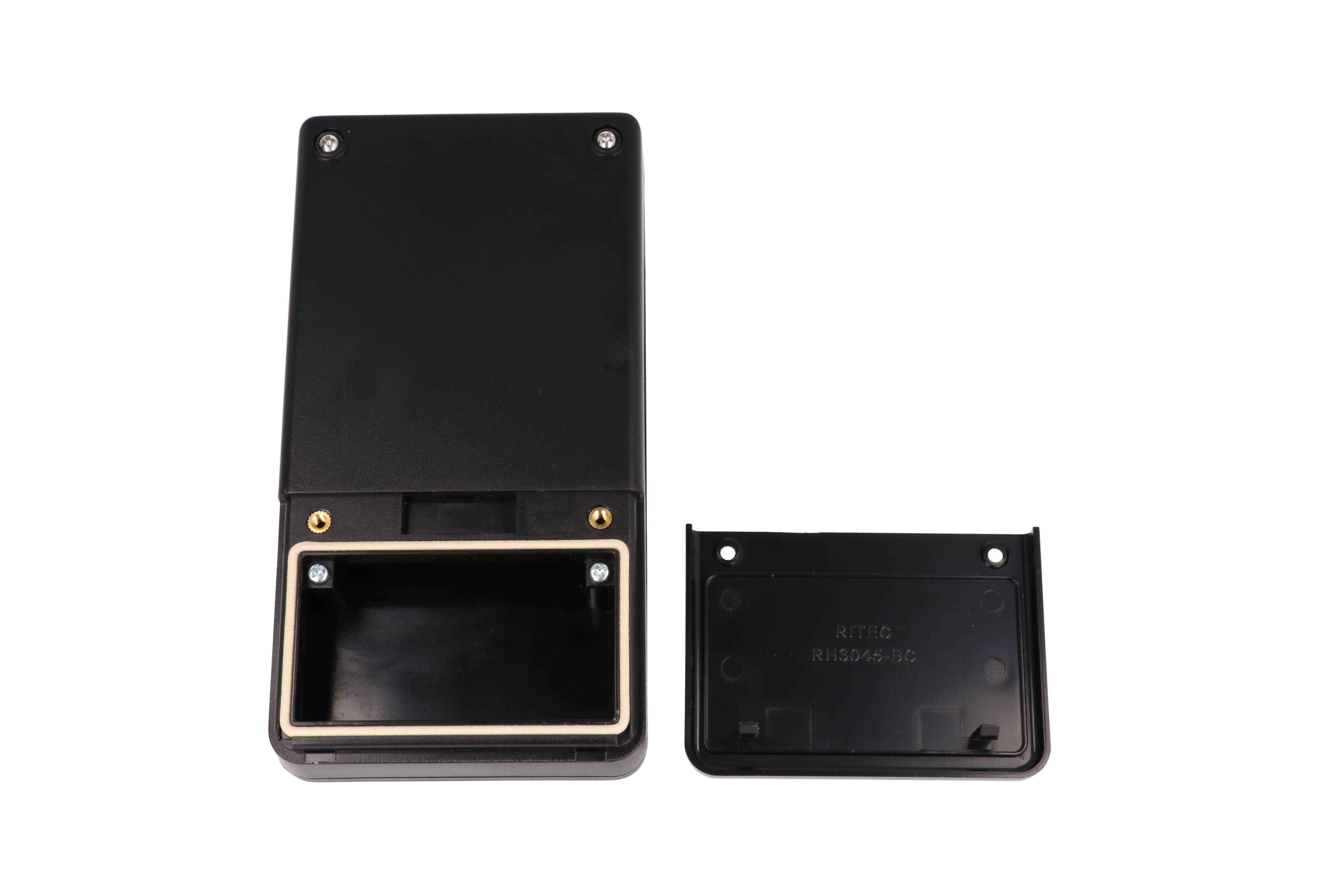 RH3045BK black ABS hand-held enclosure with battery door and gasket