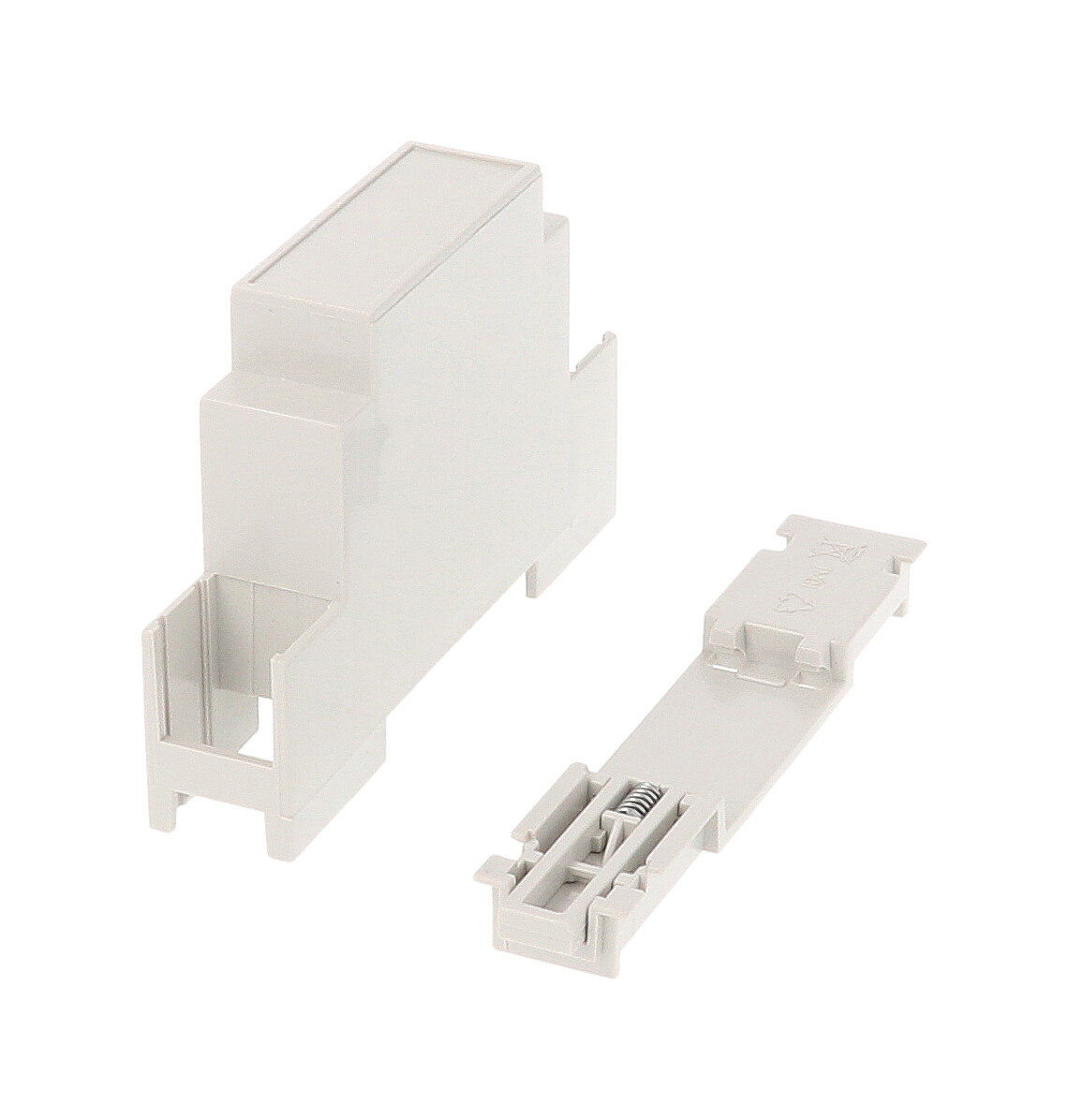 1597DIN1MC53 light grey DIN 1 closed-top DIN rail enclosure with closed terminals