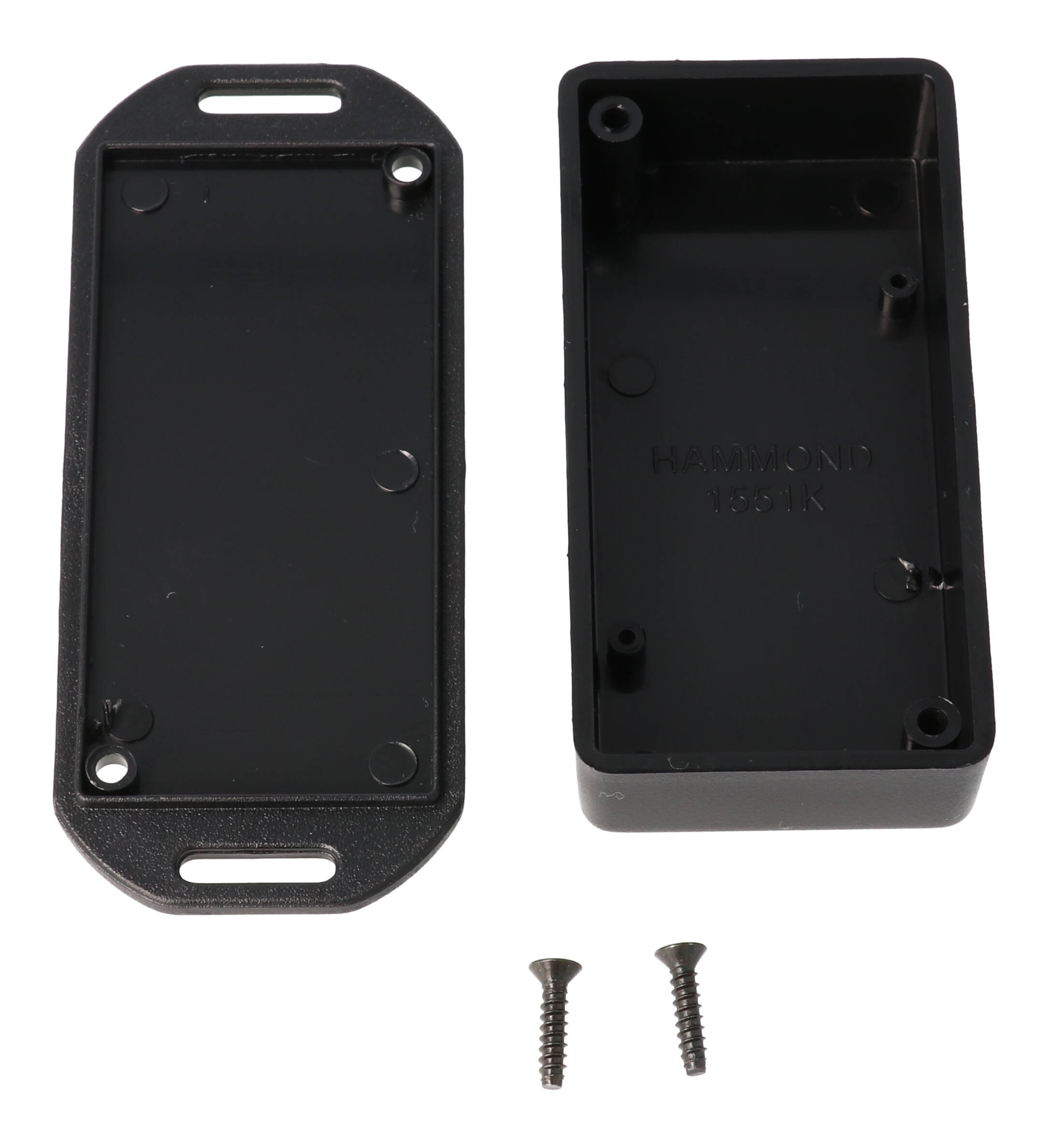 Hammond 1551KFLBK black ABS plastic enclosure with flanged lid, 80 x 40 x 20 mm