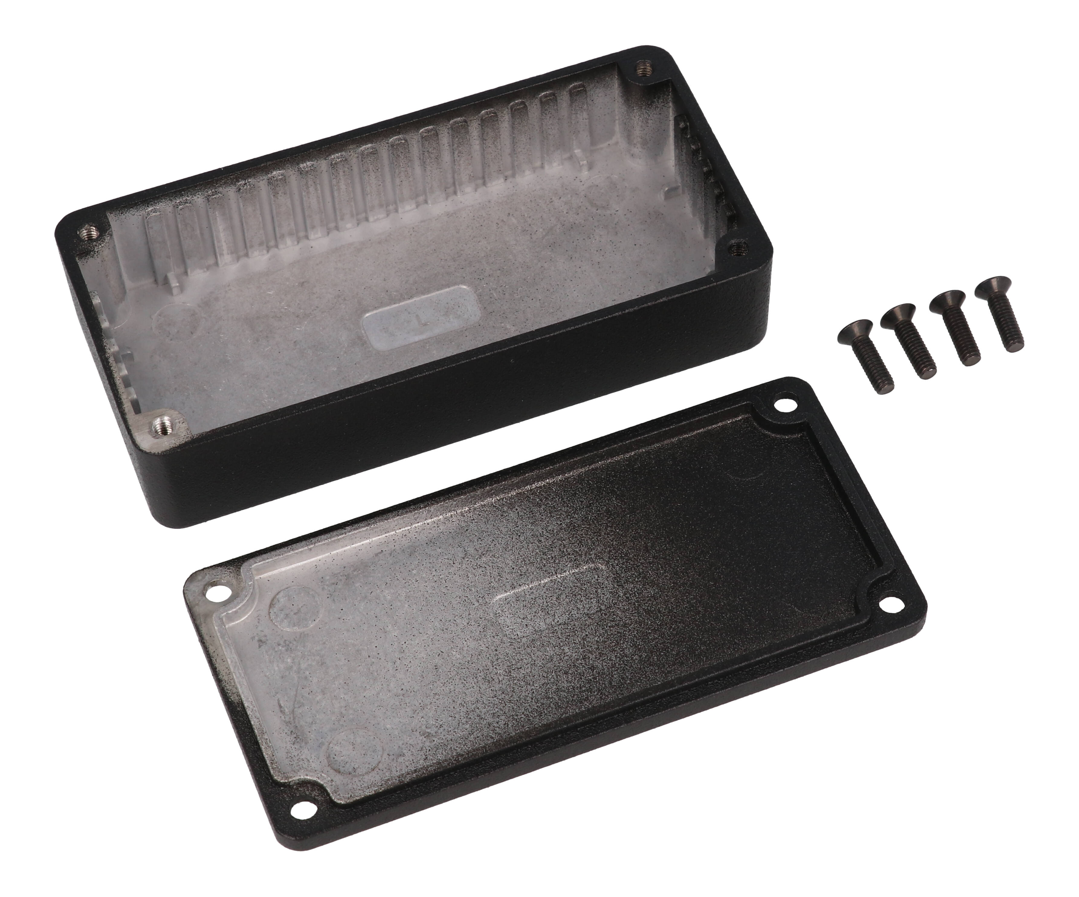 1590LBK black powder painted diecast aluminum enclosure, 101 x 50 x 25 mm