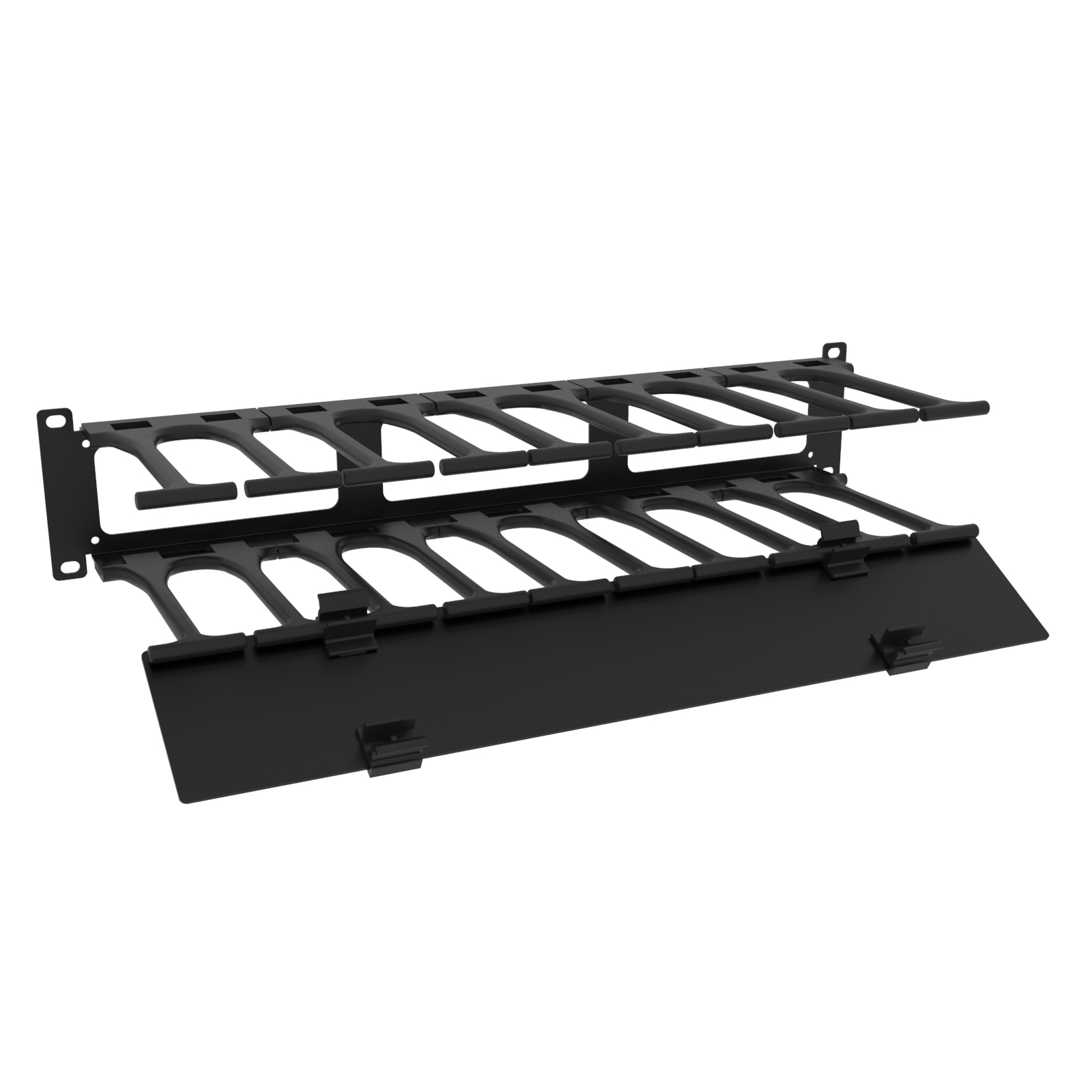 Hammond RB-HFMS2 2U black steel horizontal finger cable manager with removable cover for 19-inch racks