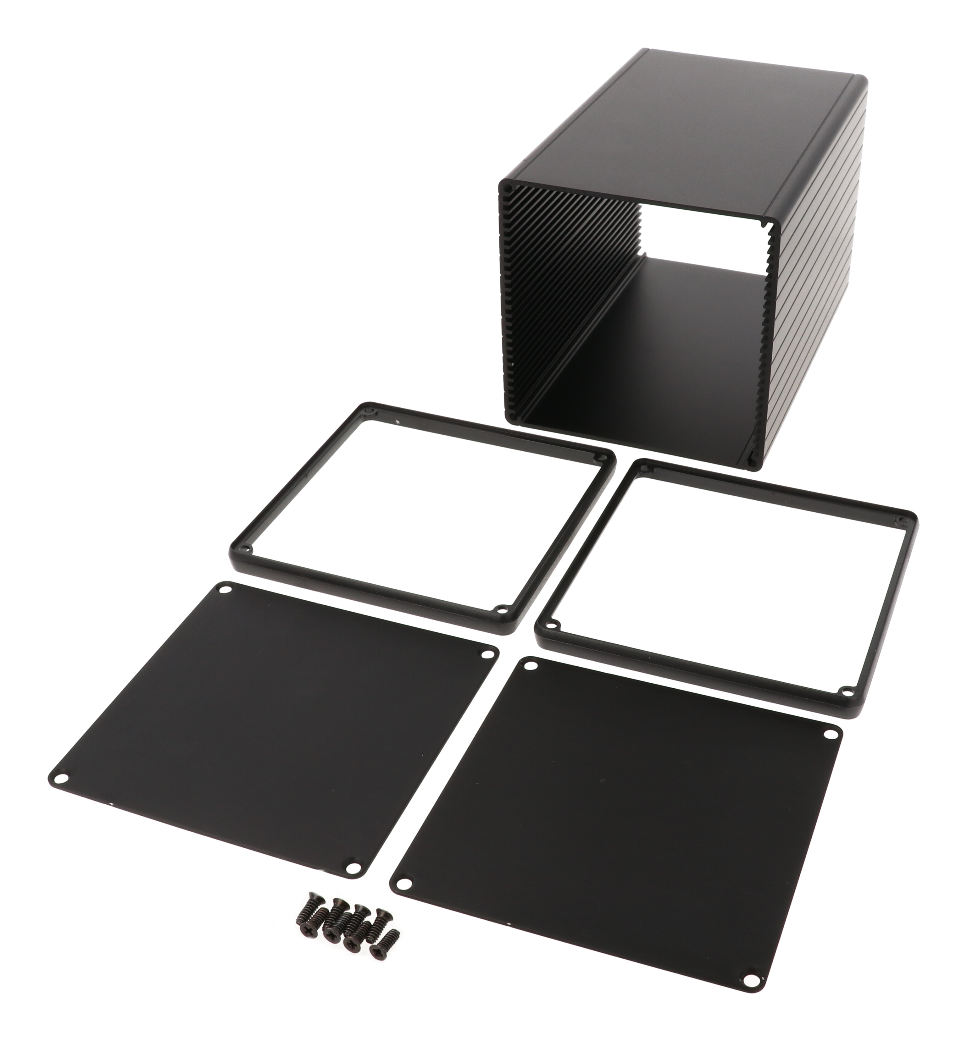 1455NS1601BK — extruded aluminum enclosure w/ metal end panels