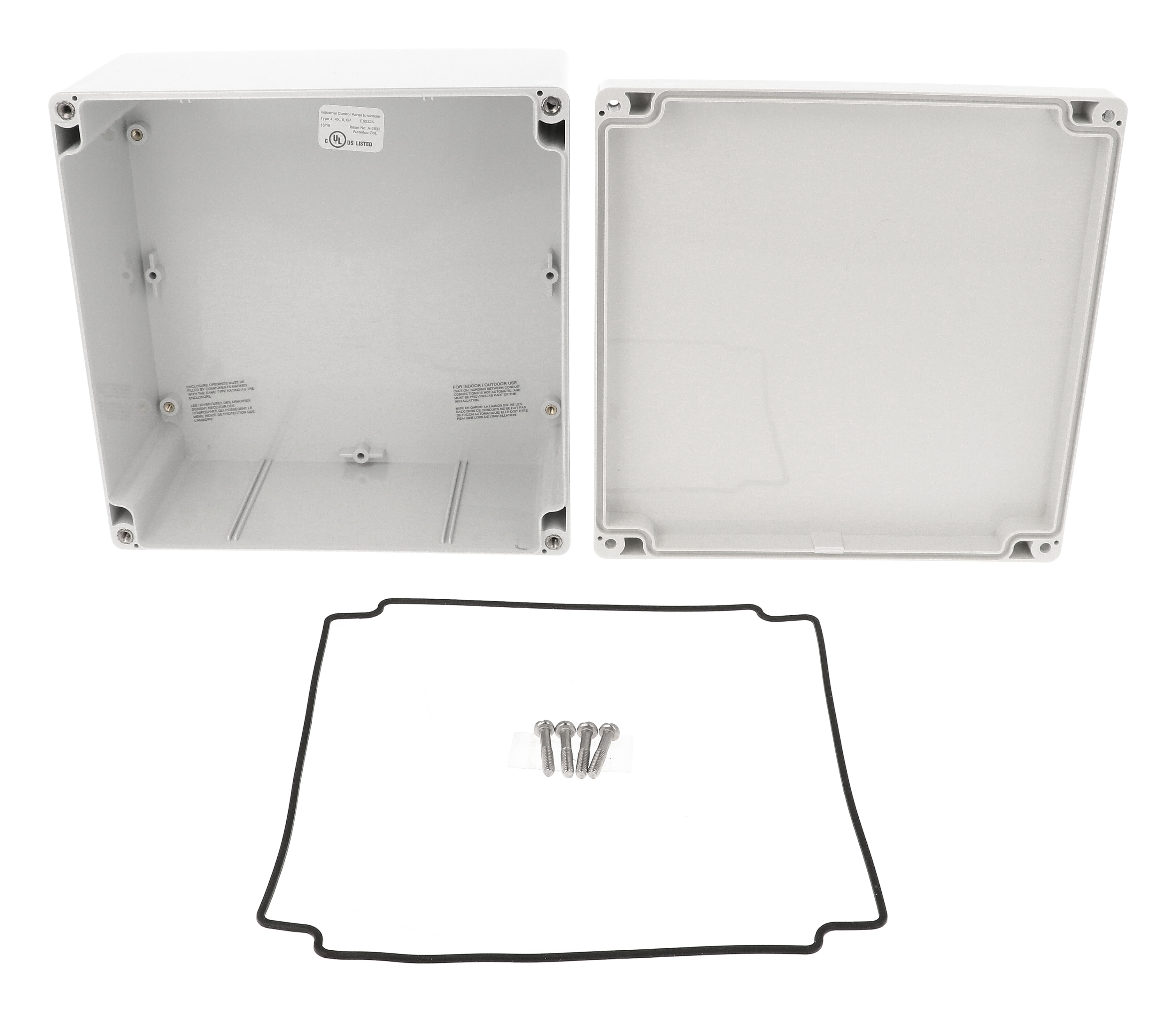 1554WA2GY square light gray polycarbonate watertight enclosure with gray lid, 180 x 180 x 90 mm