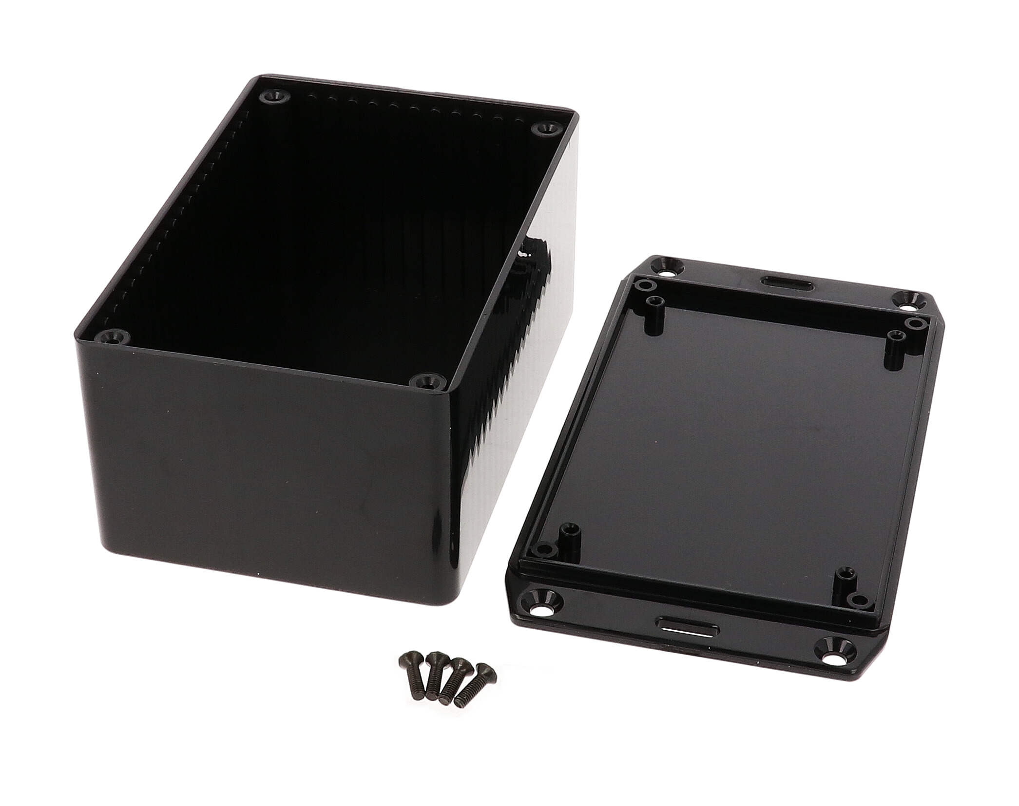 1591TSFLBK black general purpose ABS enclosure with flanged wall mounting lid