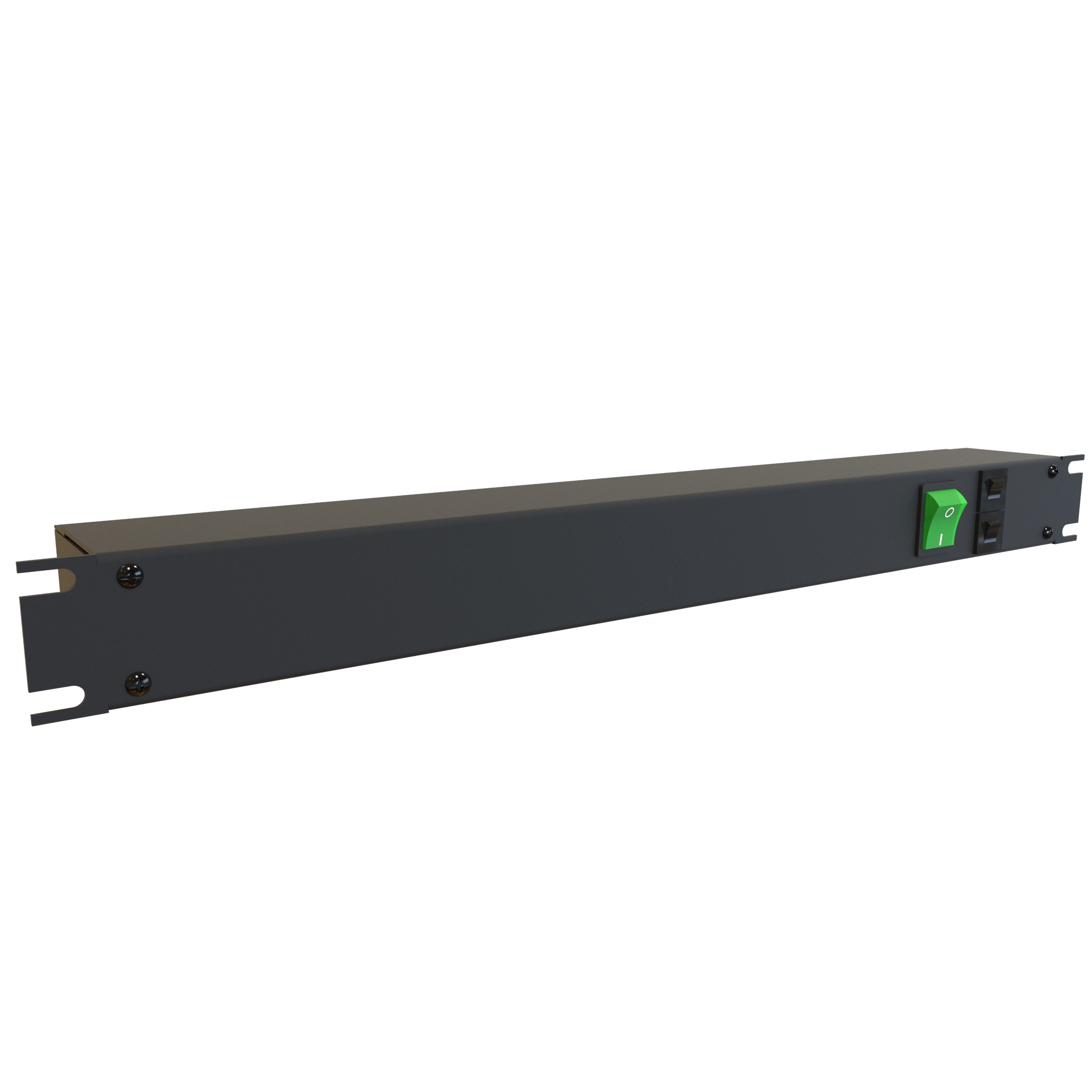 Hammond 1583H8E1BKDP 1U 19-inch black steel rack mount PDU with eight rear-facing IEC C13 outlets, C14 inlet and lighted double pole on/off switch