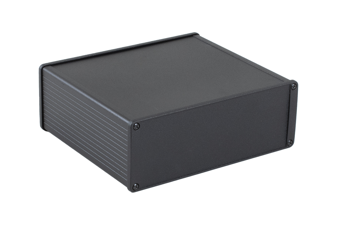 1457U1601EBK — Enclosure, extruded aluminum, 7.52 x 2.68 x 6.3, non-flanged end panels, 1457-EMI Series