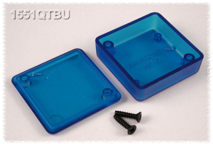 1551QTBU translucent blue ABS miniature enclosure, 40 x 40 x 15 mm, with lid