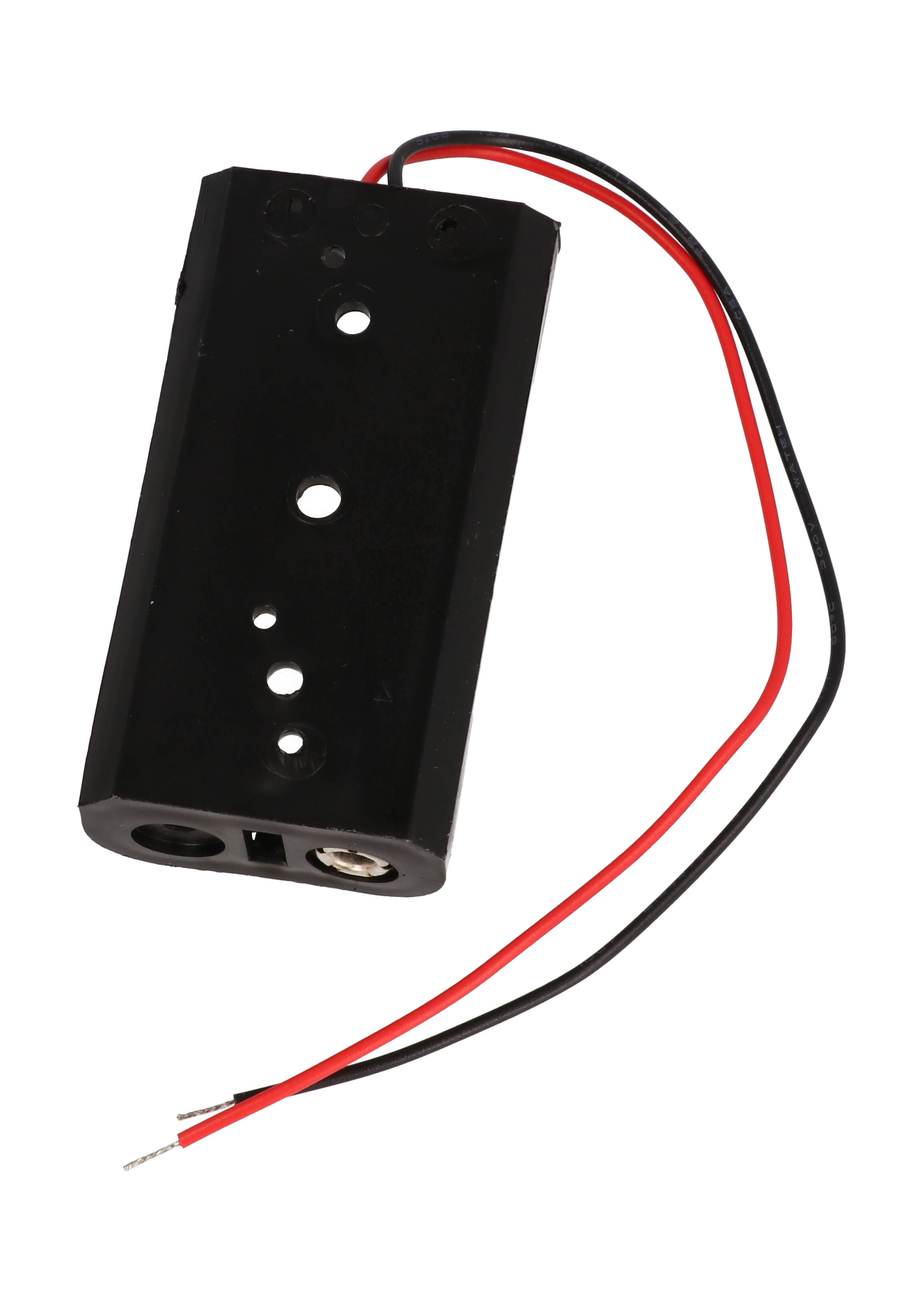BH2AAW black two-cell AA battery holder with + and - wire leads