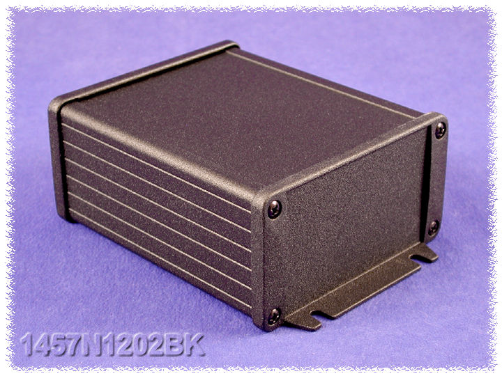 1457N1202BK — black watertight extruded aluminum enclosure flanged panels 2.15x4.09x4.72