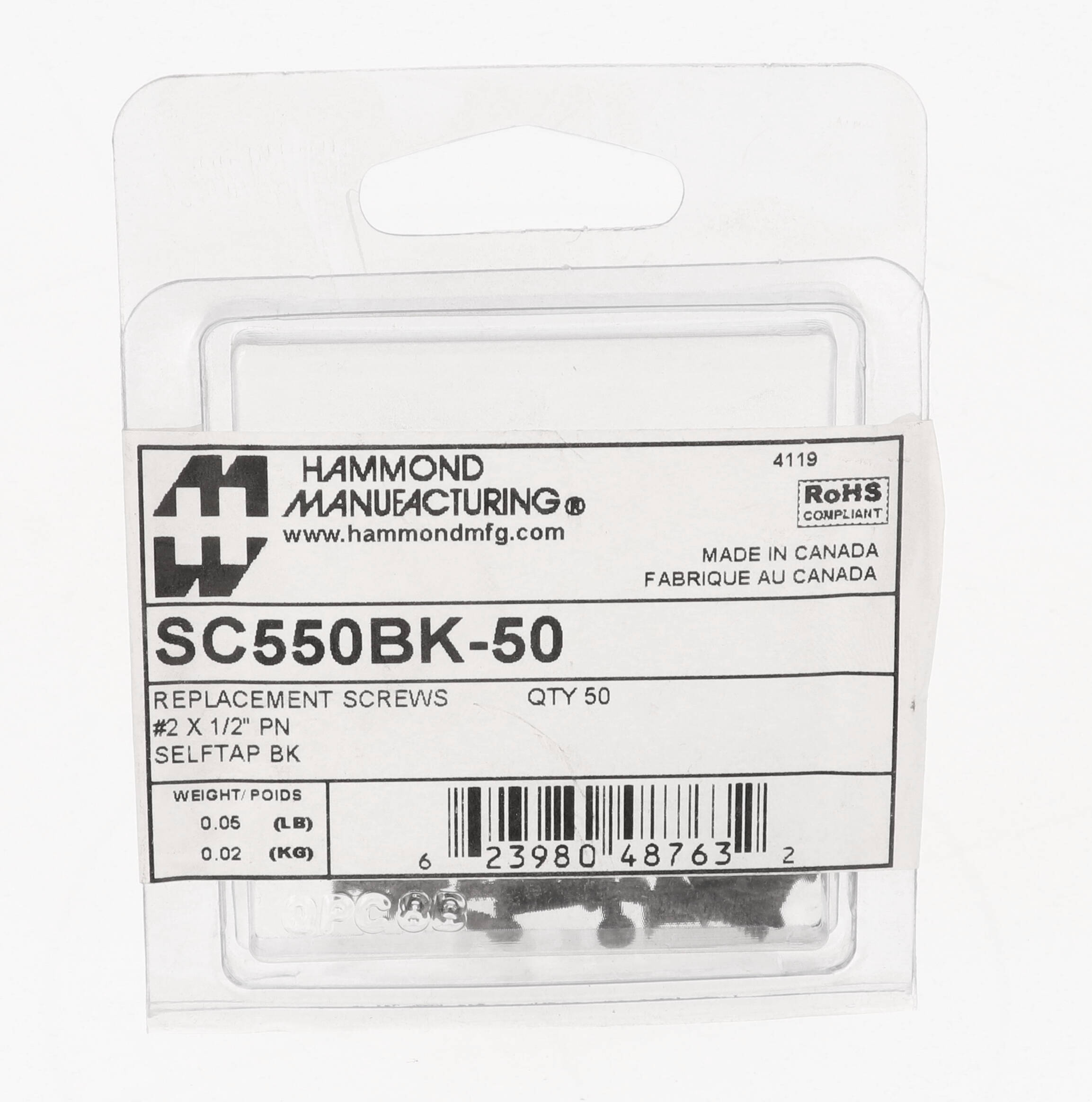 SC550BK-50 pack of 50 black #2 x 1/2 inch self-tapping screws