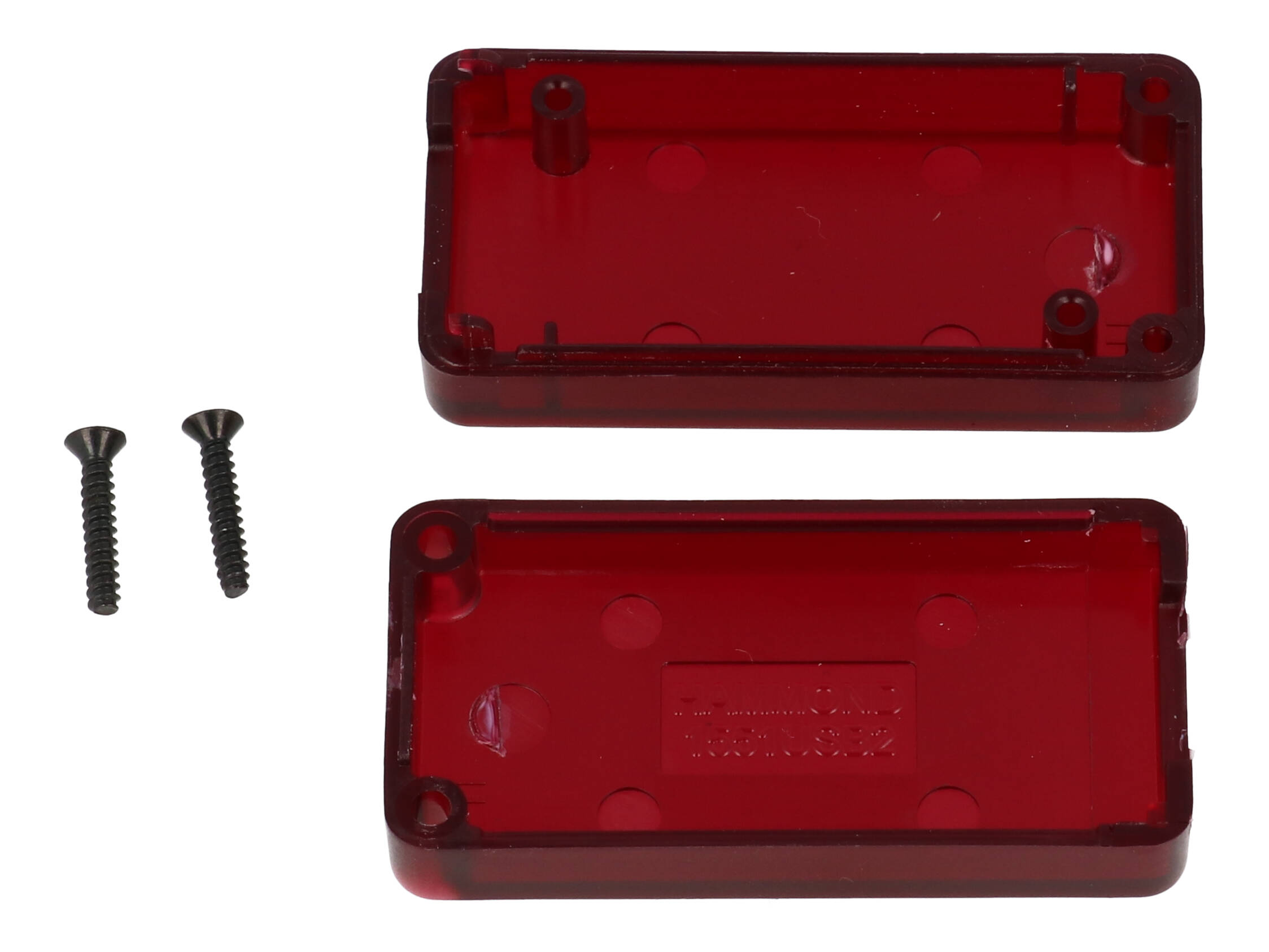 1551USB2TRD translucent red ABS plastic miniature USB enclosure, 50 x 25 mm, with USB-A opening and recessed lid