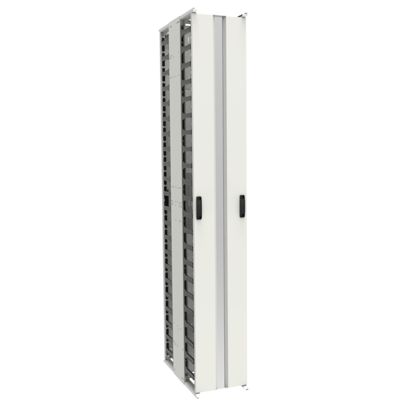 Hammond VFMMD8WH white 8 in wide double-sided vertical cable manager, 44U with hinged finger duct doors