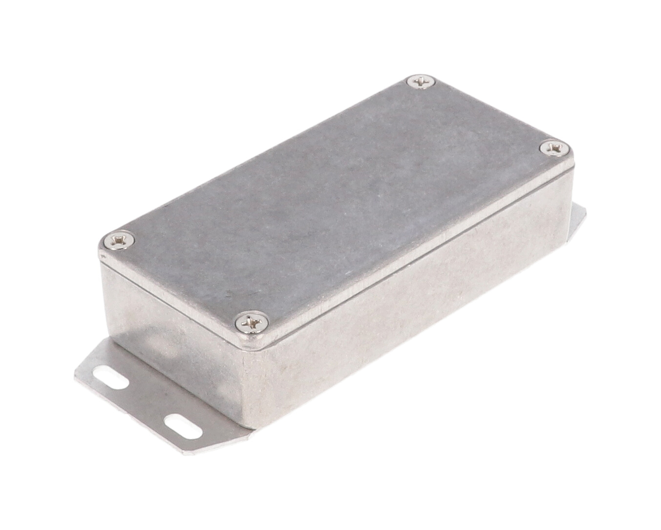 1590GF natural diecast aluminum enclosure with welded bottom mounting flange, 100 x 50 x 25 mm