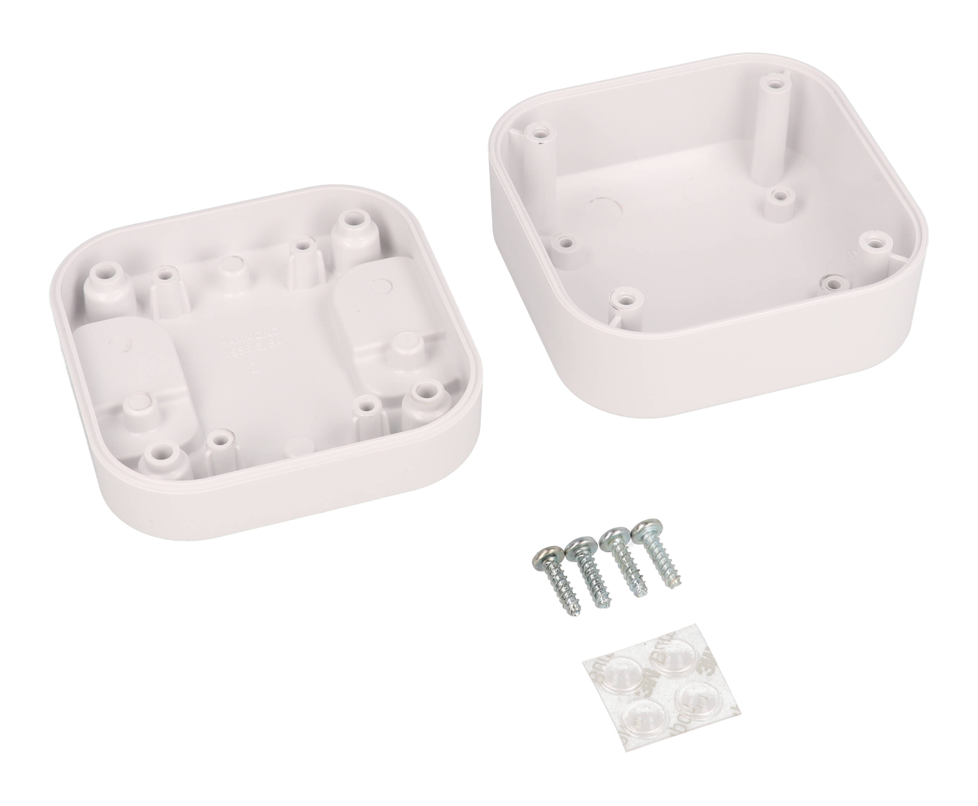 1556BWH white low-profile flame retardant ABS enclosure, 80 x 80 x 45 mm